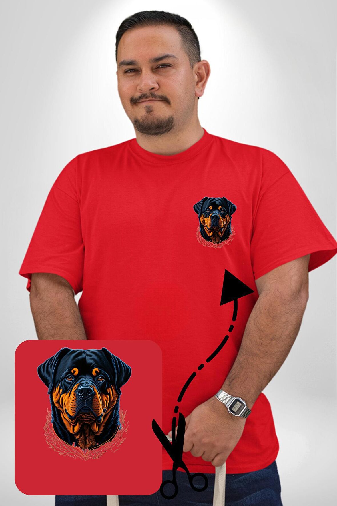 Rottweiler Koca Kafa Kırmızı Büyük Beden Kadın Basic Minimal Baskılı Tişört