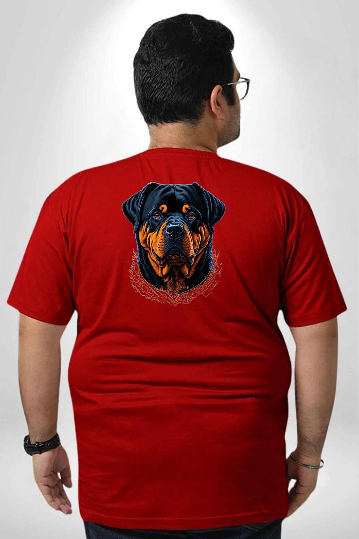Rottweiler Koca Kafa Büyük Beden Kırmızı Tişört Kadın Erkek Ünisex Sırt Baskılı