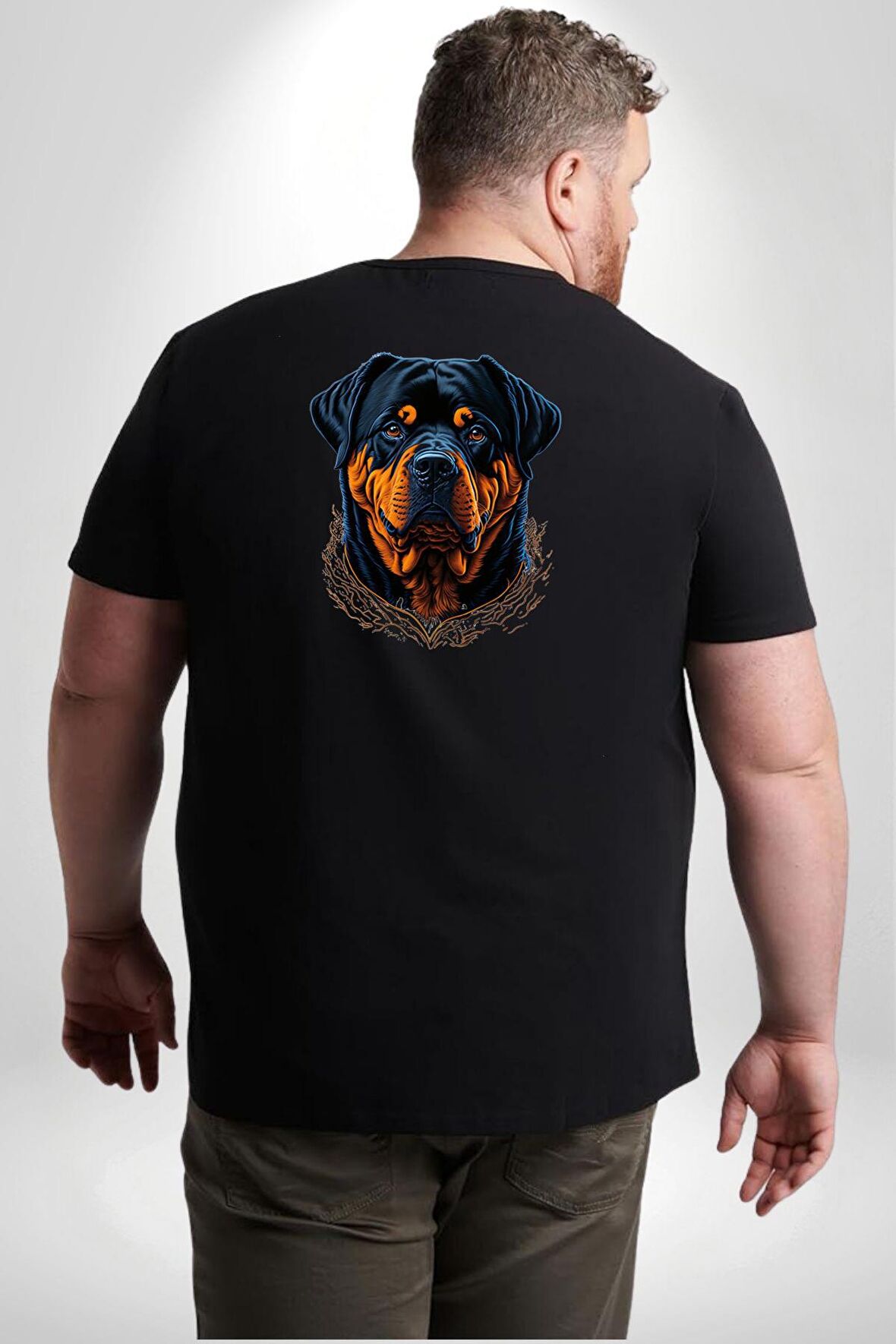 Rottweiler Koca Kafa Büyük Beden Siyah Tişört Kadın Erkek Ünisex Sırt Baskılı