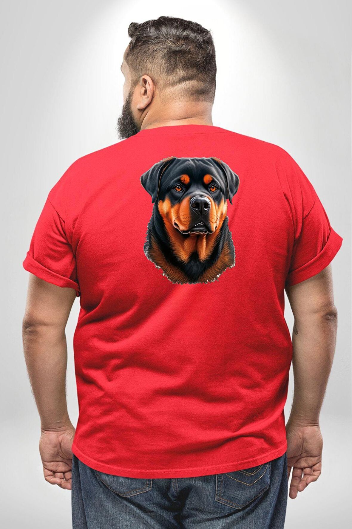 Rottweiler A Secere Büyük Beden Kırmızı Tişört Kadın Erkek Ünisex Sırt Baskılı