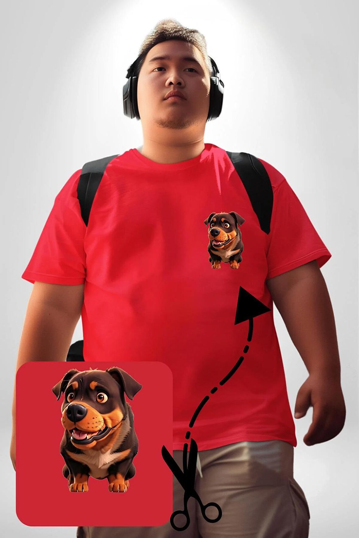 Sevimli Çoban Köpeği Kırmızı Büyük Beden Kadın Basic Minimal Baskılı Tişört