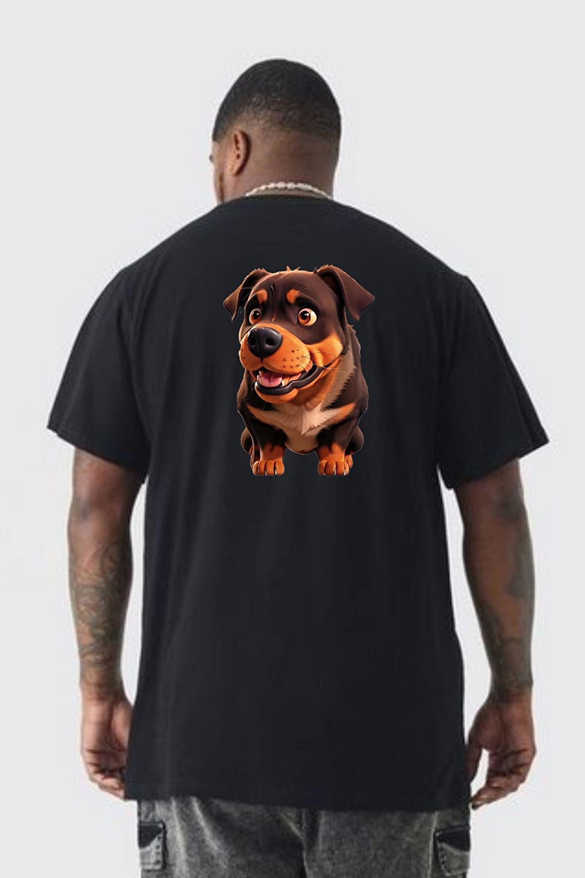 Sevimli Çoban Köpeği Büyük Beden Siyah Tişört Kadın Erkek Ünisex Sırt Baskılı
