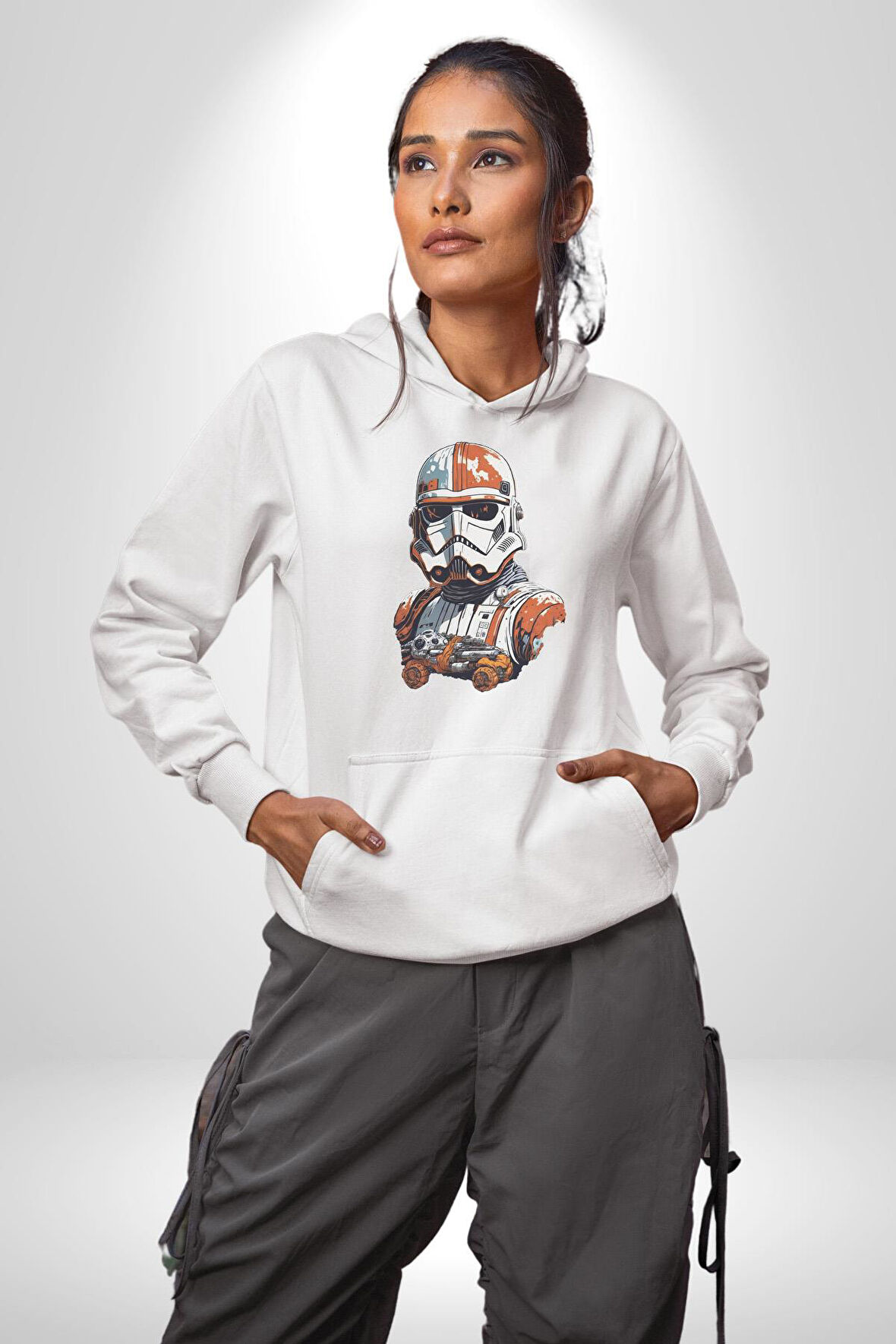 Star Wars Renkli Clone Troopers  Kadın Erkek  Beyaz Kapüşonlu Sweatshirt Hoodie