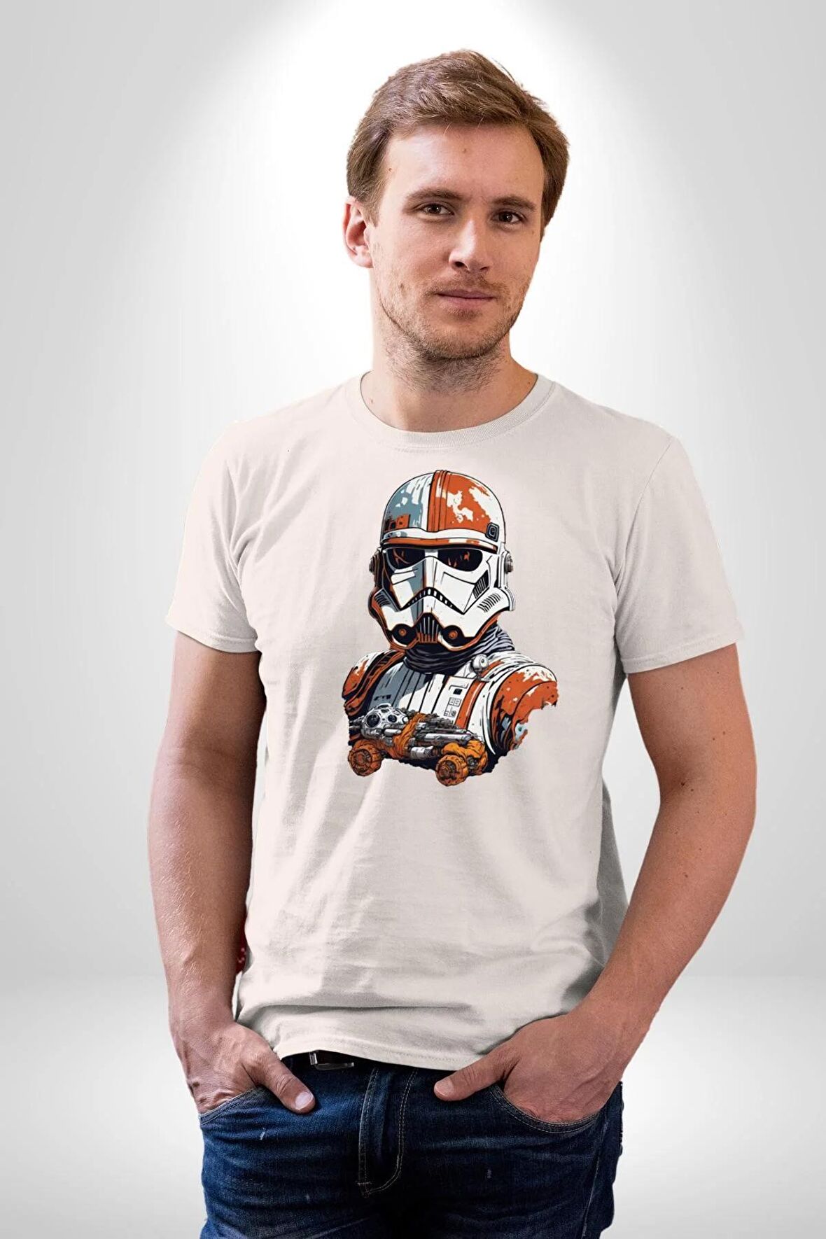 Star Wars Renkli Clone Troopers  Kadın Erkek Unisex Beyaz Organik Baskılı T-Shirt Penye Yüksek Kalite