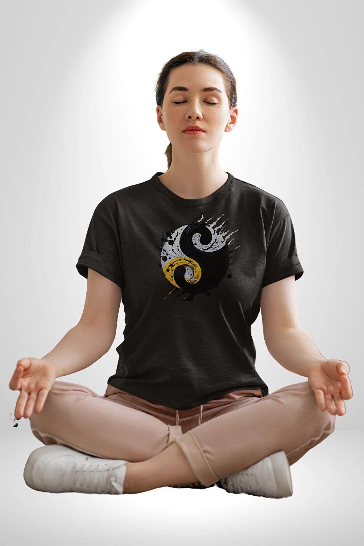 Yin İle Yang Kuramı   Kadın Erkek Unisex Siyah Organik Baskılı T-Shirt Penye Yüksek Kalite