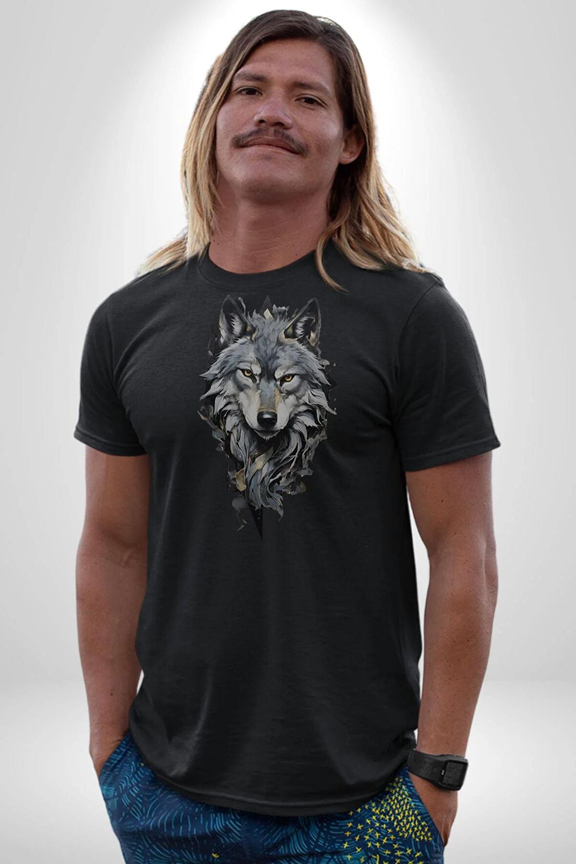 Siyah Kurt  Kadın Erkek Unisex Siyah Organik Baskılı T-Shirt Penye Yüksek Kalite