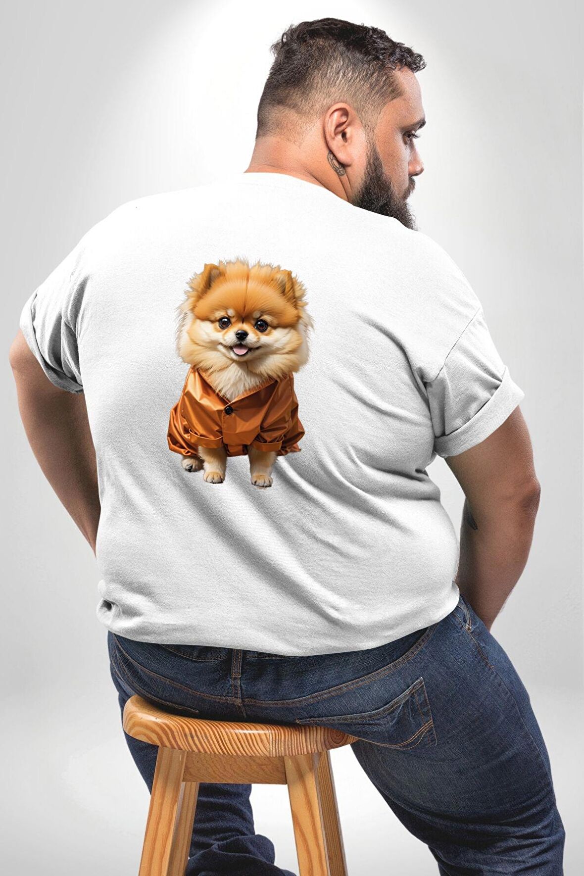 Teacup Pomernian Çeket  Büyük Beden Beyaz Tişört Kadın Erkek Ünisex Sırt Baskılı