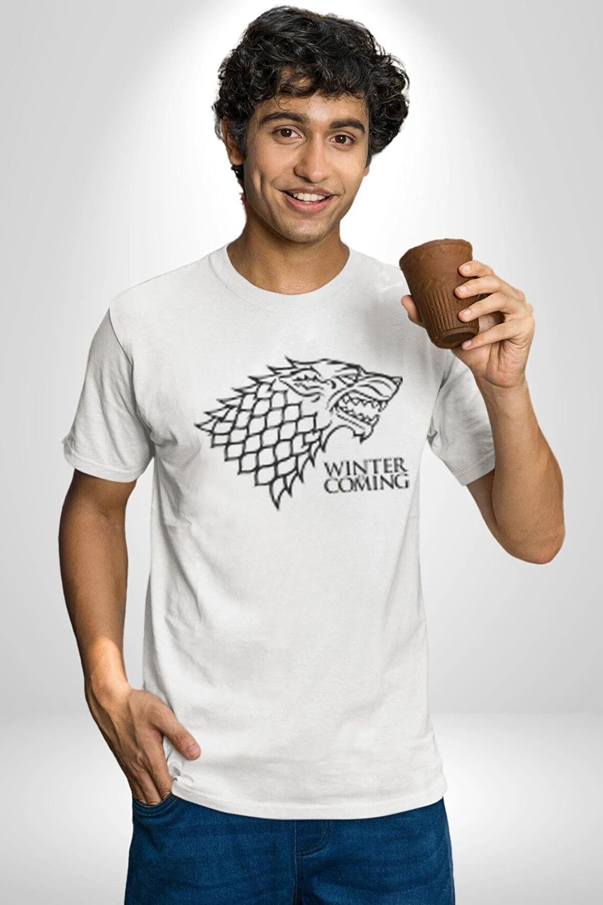 Winter is Coming Game of Thrones  Kadın Erkek Unisex Beyaz Organik Baskılı T-Shirt Penye Yüksek Kalite
