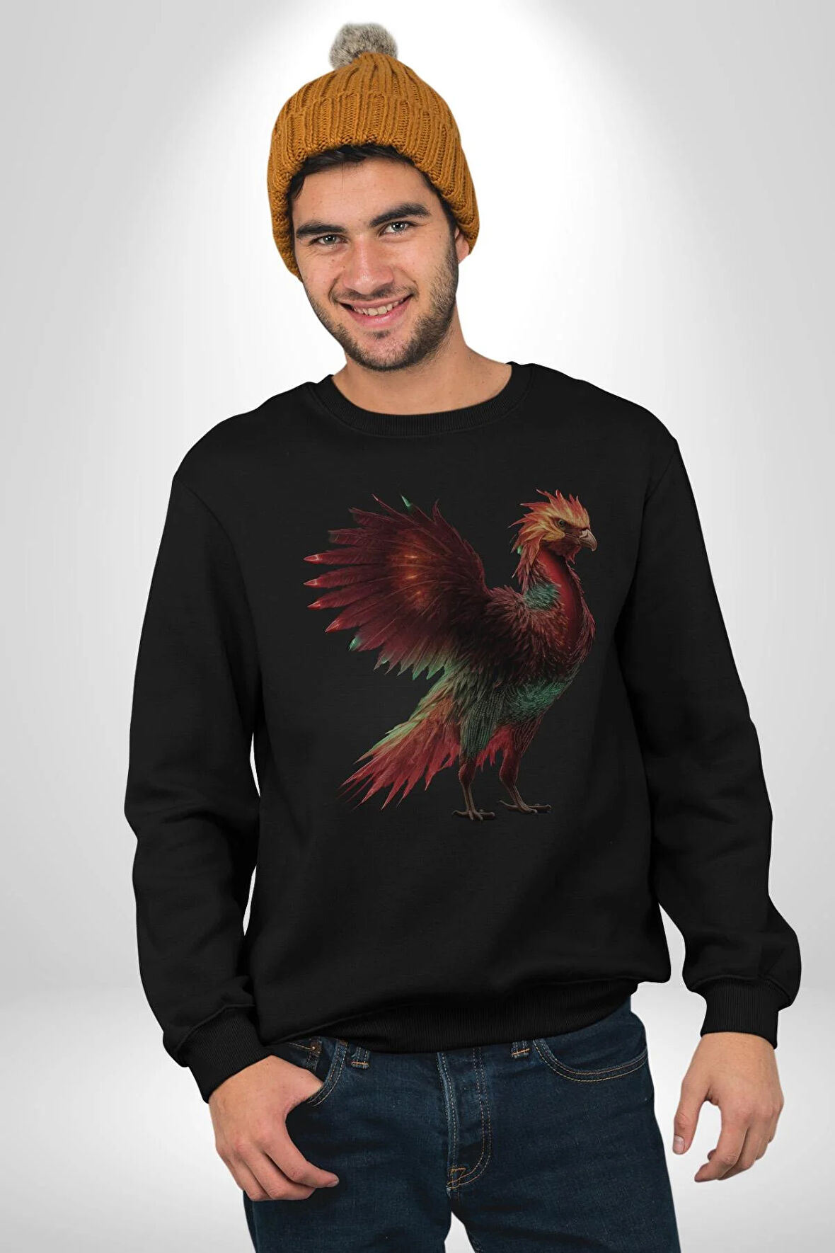 Anka Kuşu Ateş Kuşu Kadın Erkek  Siyah Baskılı Sweatshirt 