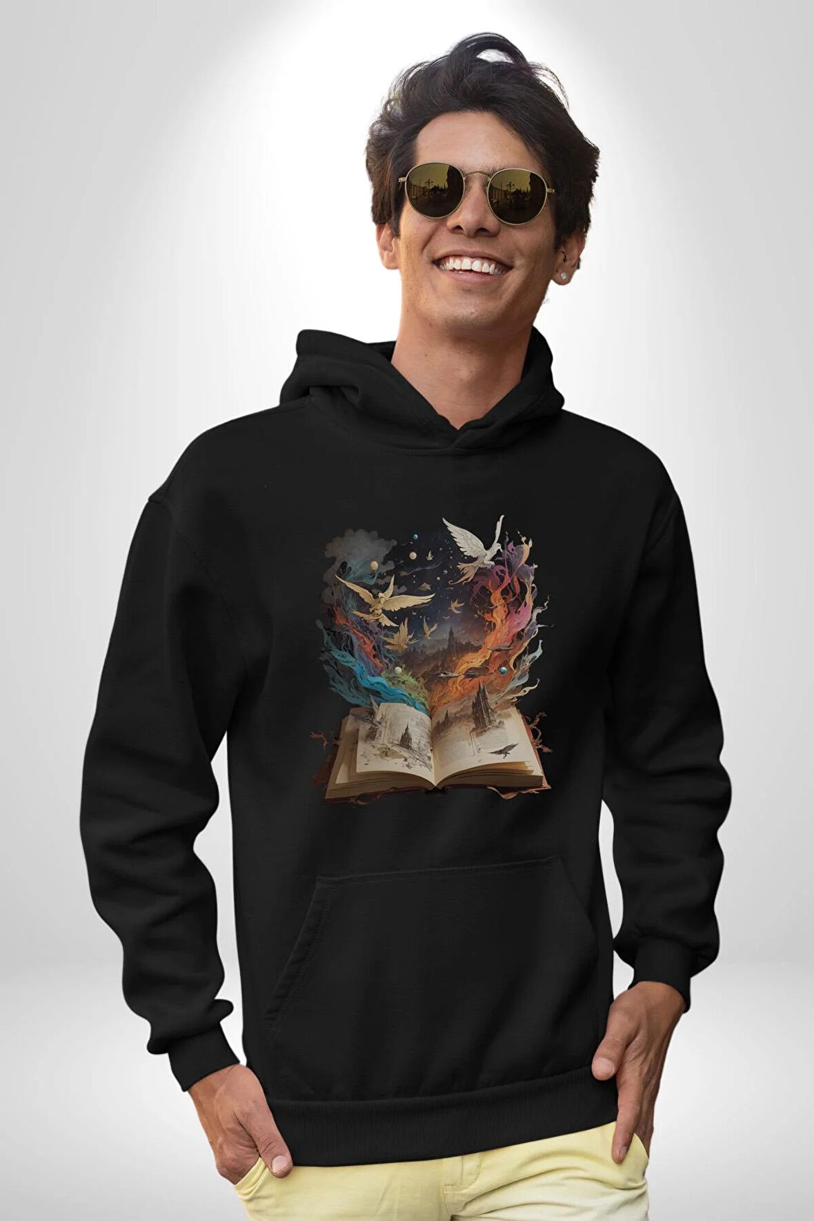 Hikaye Roman Kitabı Gerçekleşti Kadın Erkek  Siyah Kapüşonlu Sweatshirt Hoodie