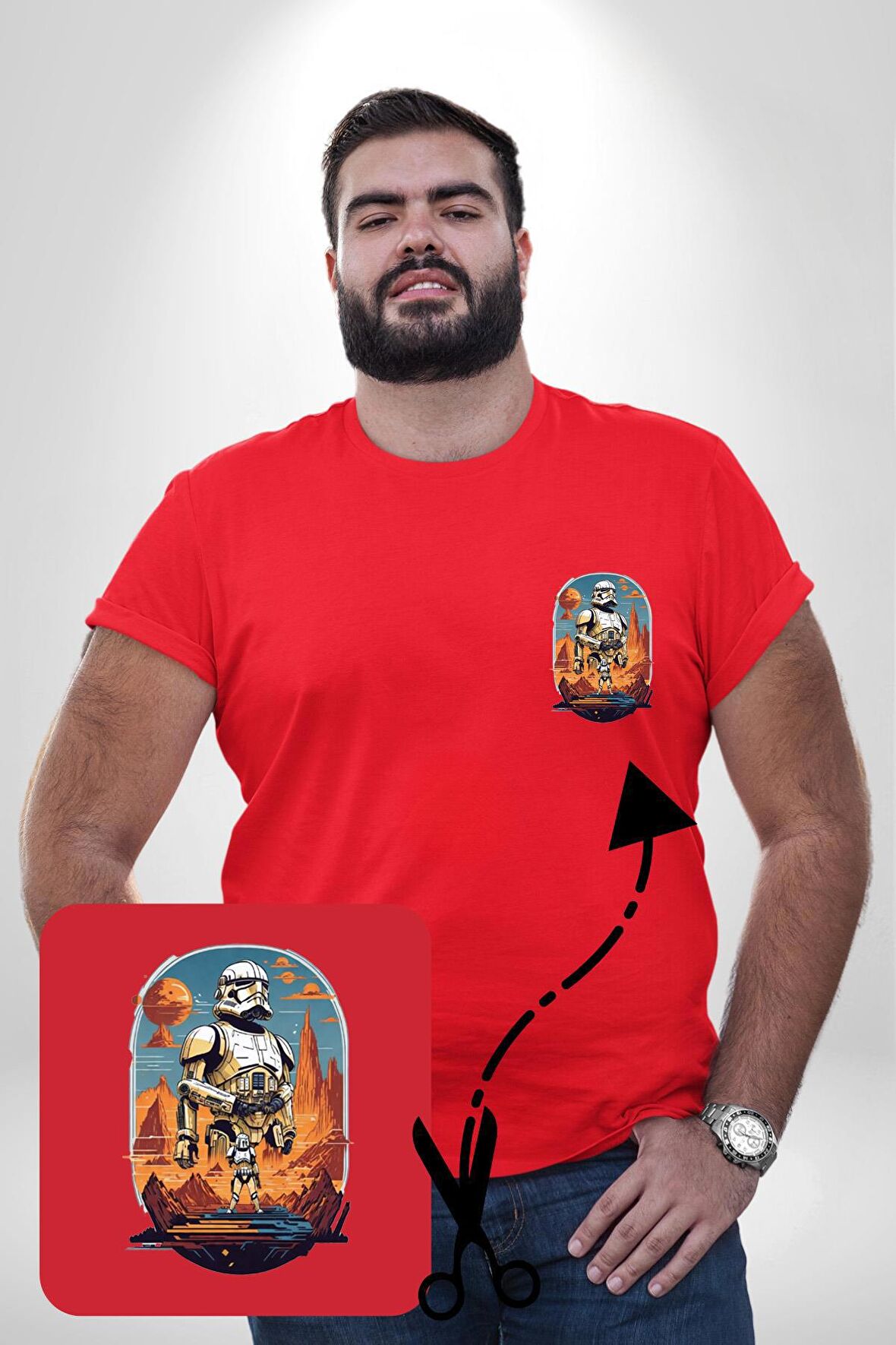 Clone troopers Klon Askeri Sahne Kırmızı Büyük Beden Kadın Basic Minimal Baskılı Tişört