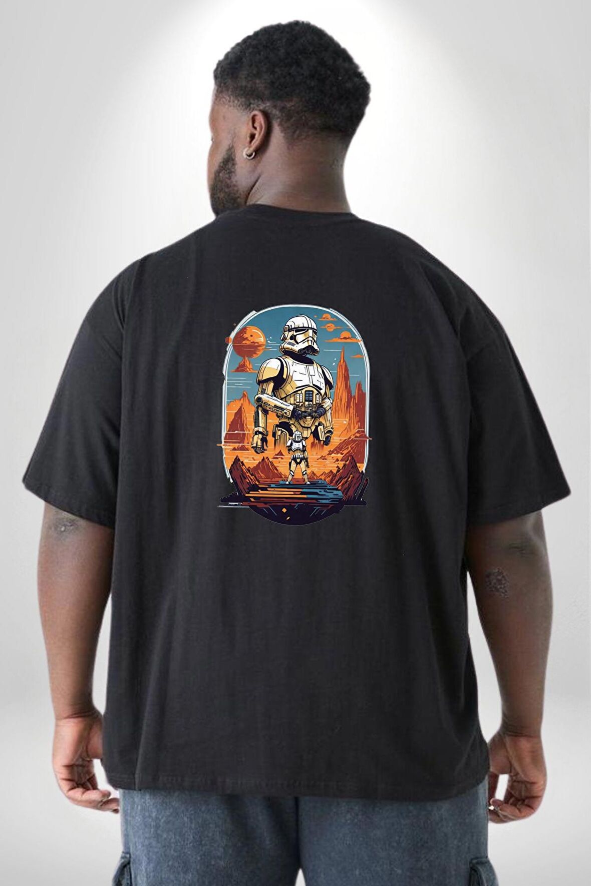 Clone troopers Klon Askeri Sahne Büyük Beden Siyah Tişört Kadın Erkek Ünisex Sırt Baskılı