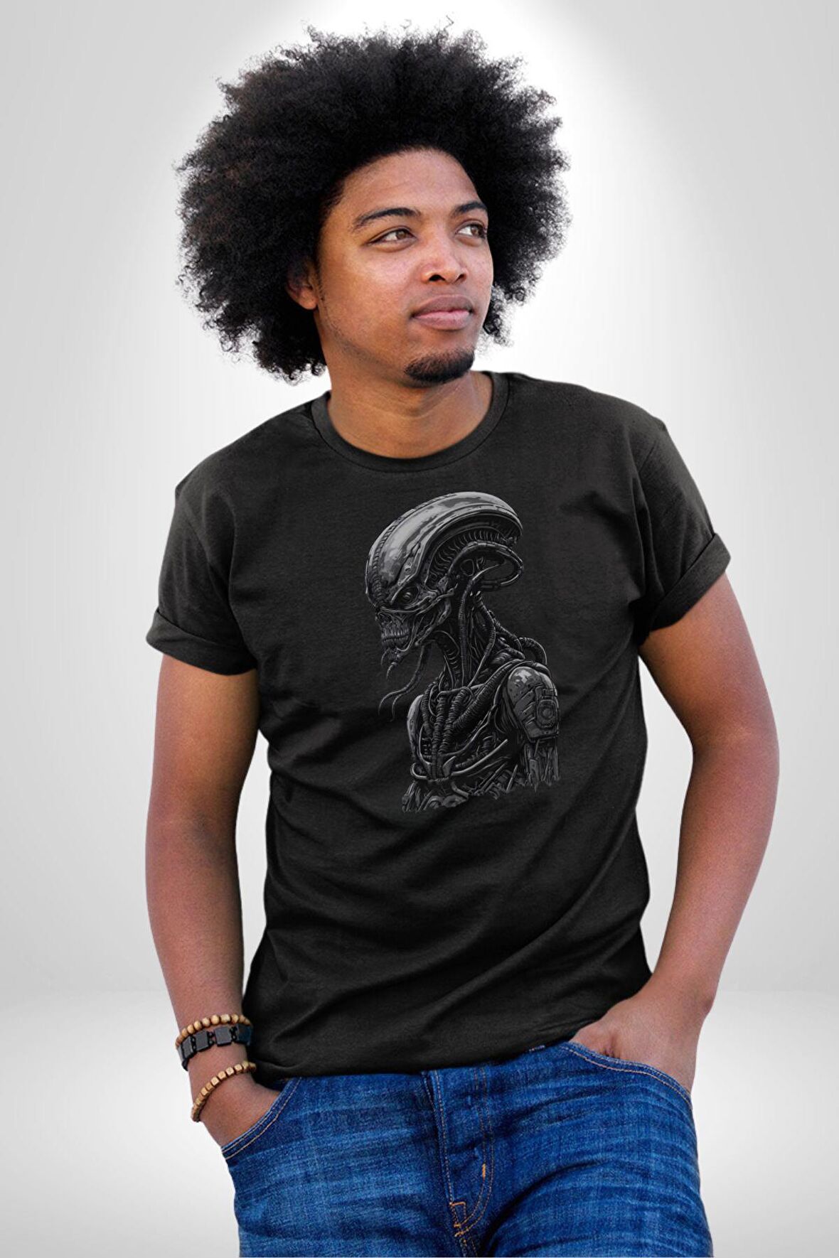 Uzaylı Predator Canavar Kadın Erkek Unisex Siyah Organik Baskılı T-Shirt Penye Yüksek Kalite