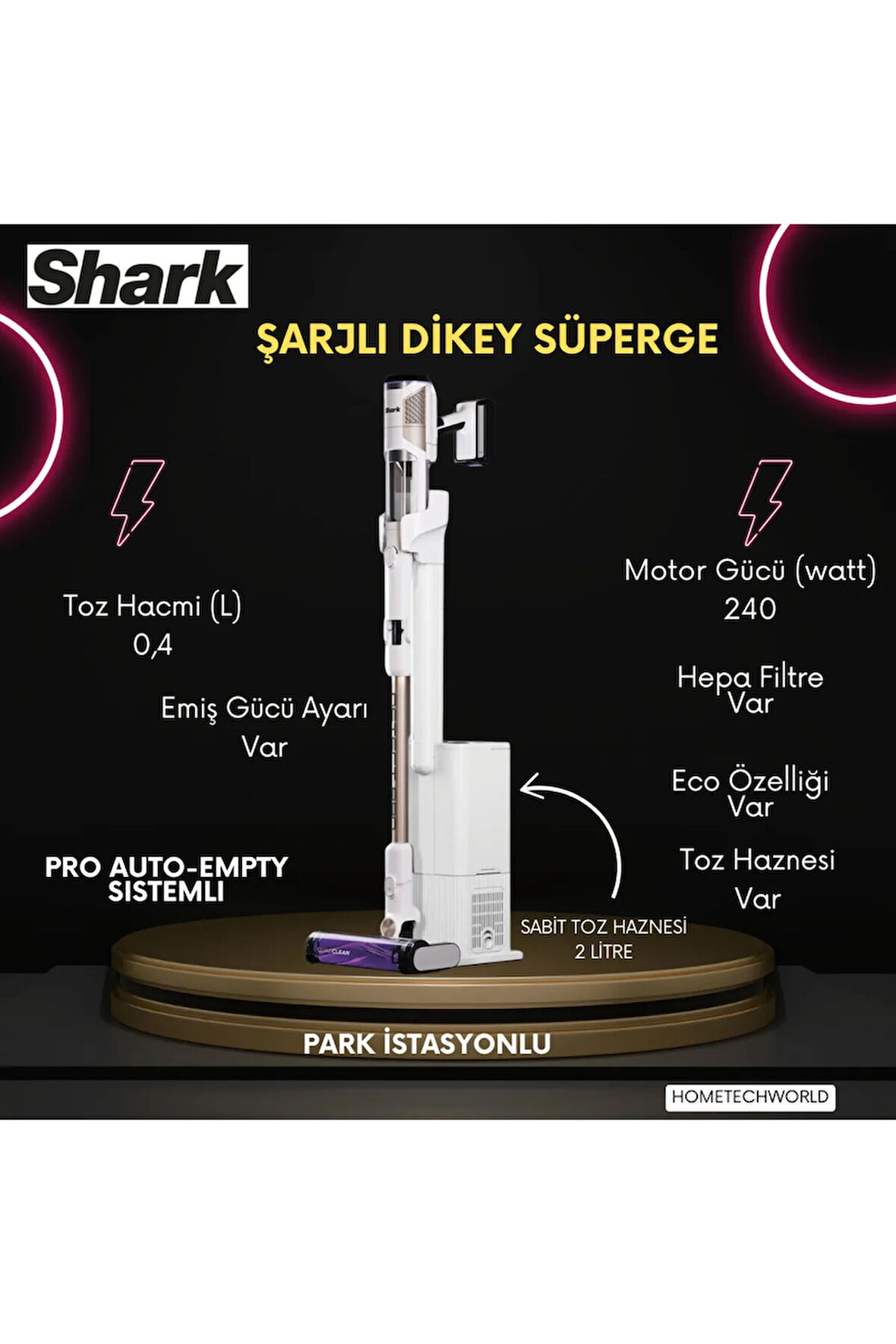 Auto-Empty Sistemli Şarjlı Dikey Süpürge 2litre toz Hazneli