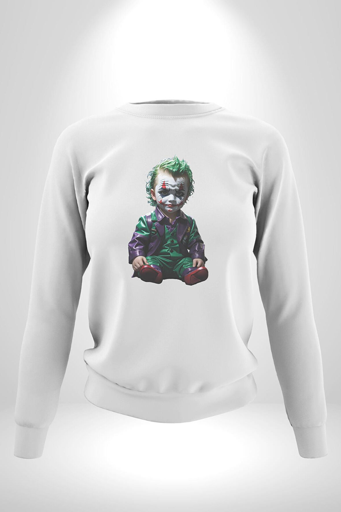 Bebek Joker Yapay Zeka Tasarımı Kadın Erkek  Beyaz Baskılı Sweatshirt 