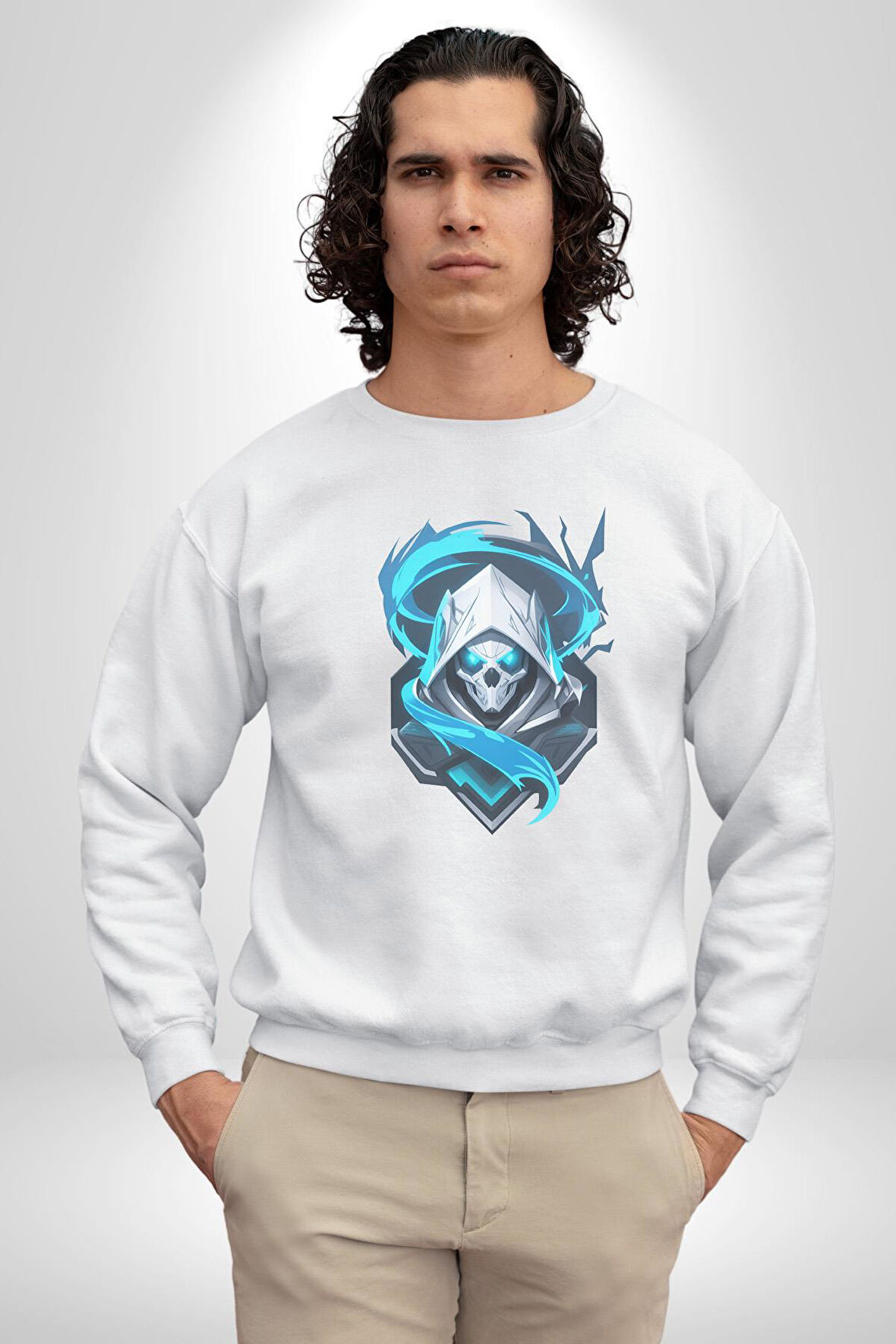Buzların Efendisi Kurukafa Kadın Erkek  Beyaz Baskılı Sweatshirt 