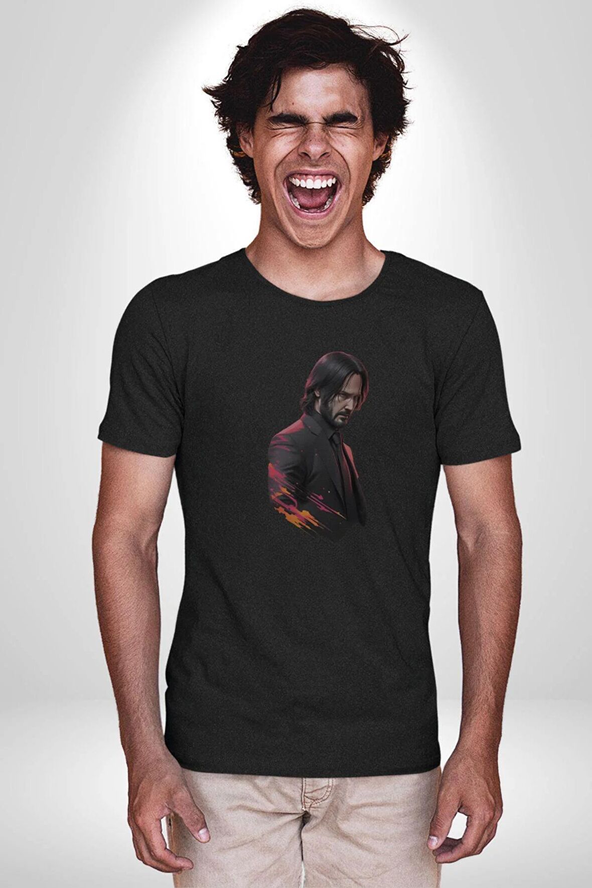 John Wick Karakter  Kadın Erkek Unisex Siyah Organik Baskılı T-Shirt Penye Yüksek Kalite