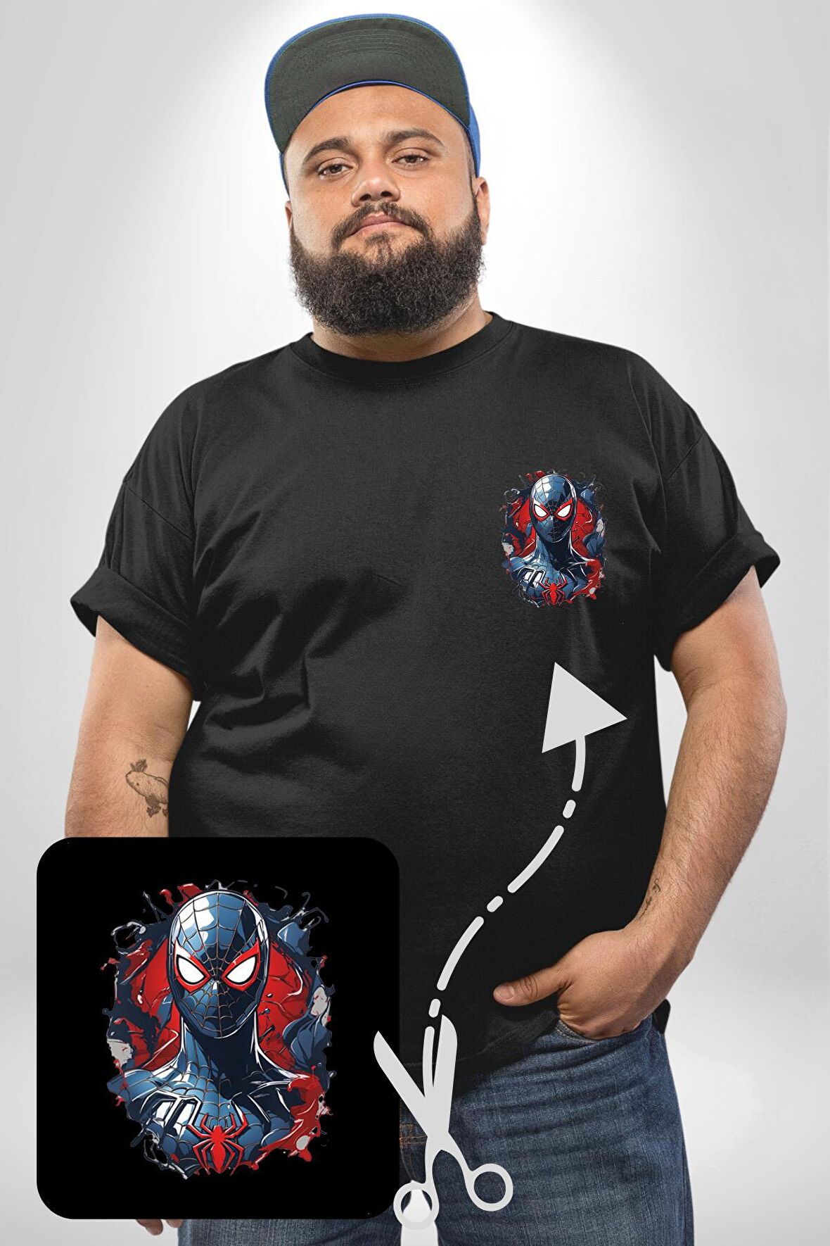 Kadın Spiderwoman Miles Morales Siyah Büyük Beden Kadın Basic Minimal Baskılı Tişört