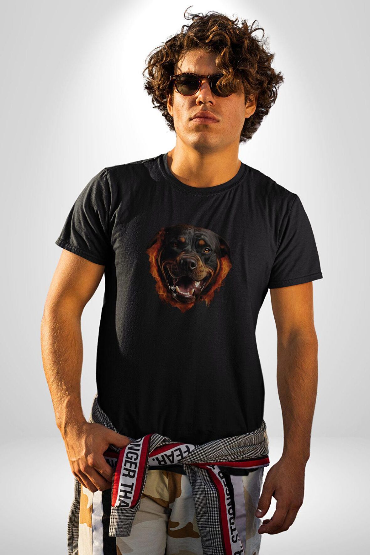 Rottweiler Ateşli Kafası Koca Kafa Kadın Erkek Unisex Siyah Organik Baskılı T-Shirt Penye Yüksek Kalite