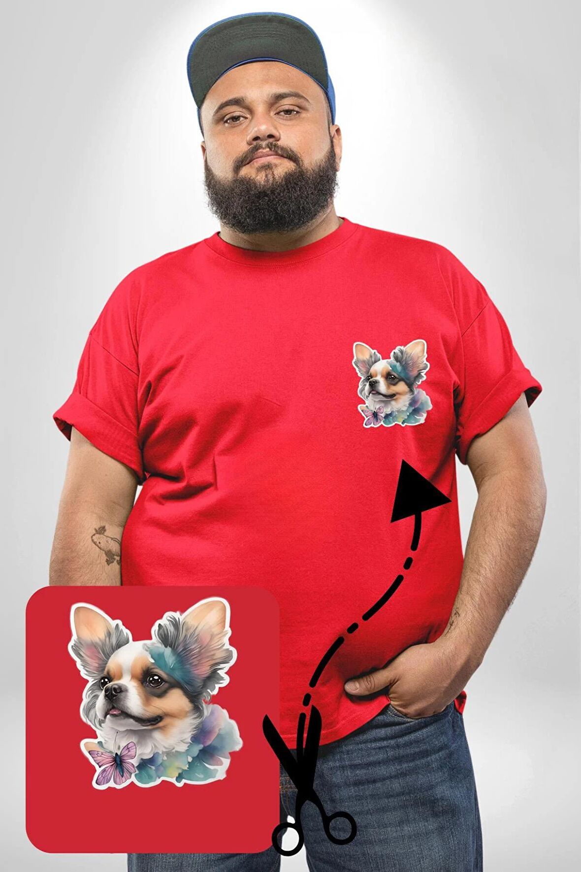 Chihuahua Köpek  Kırmızı Büyük Beden Kadın Basic Minimal Baskılı Tişört