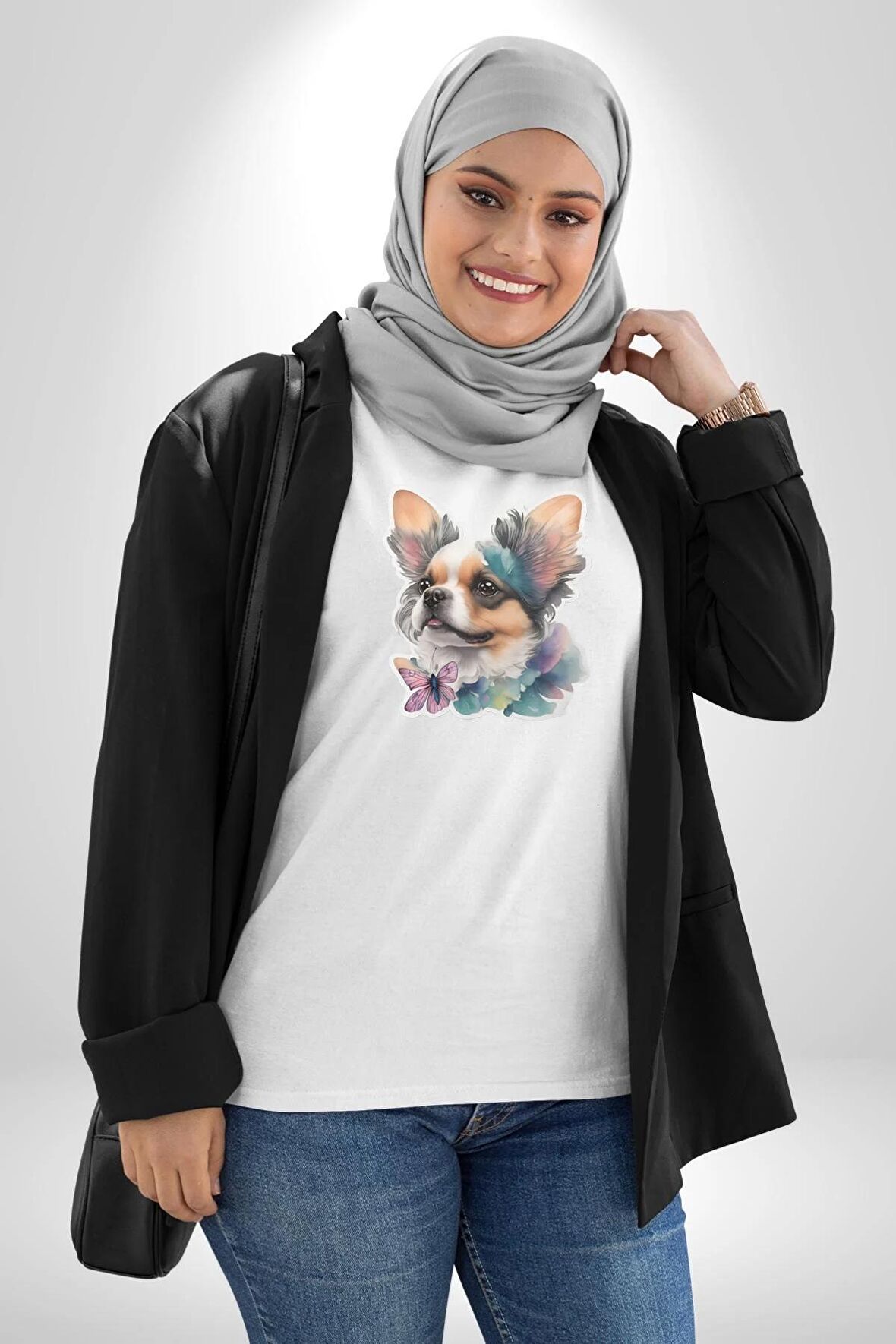 Chihuahua Köpek  Kadın Erkek Unisex Beyaz Organik Baskılı T-Shirt Penye Yüksek Kalite