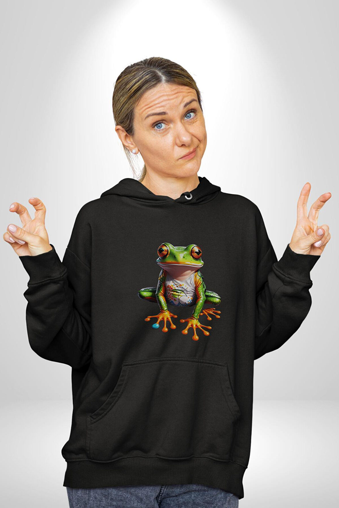 Frog Kurbağa Prens  Kadın Erkek  Siyah Kapüşonlu Sweatshirt Hoodie