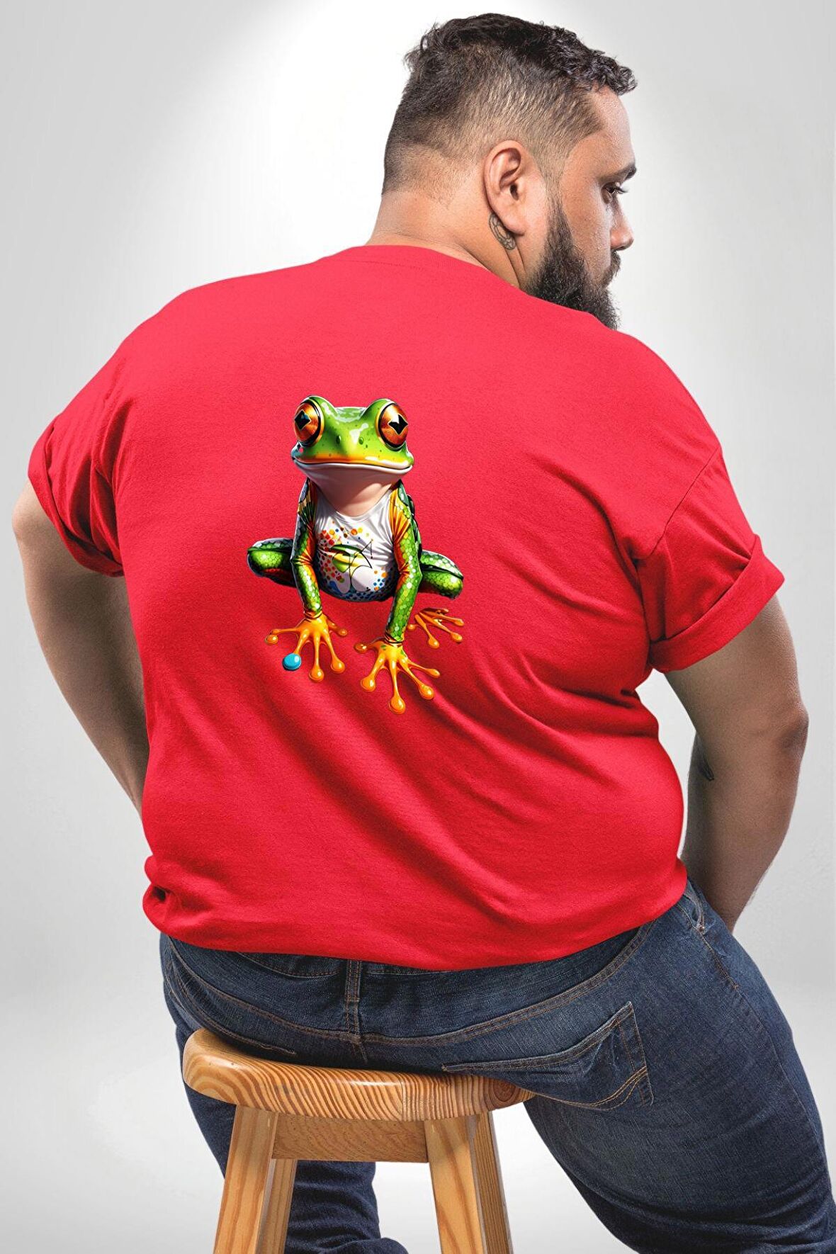 Frog Kurbağa Prens  Büyük Beden Kırmızı Tişört Kadın Erkek Ünisex Sırt Baskılı