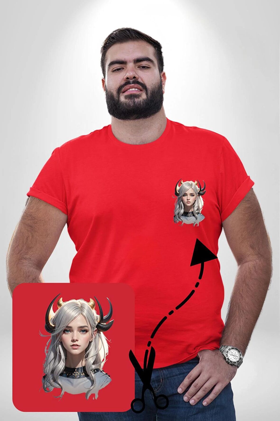 Koç Kadın Savaşcı Kırmızı Büyük Beden Kadın Basic Minimal Baskılı Tişört