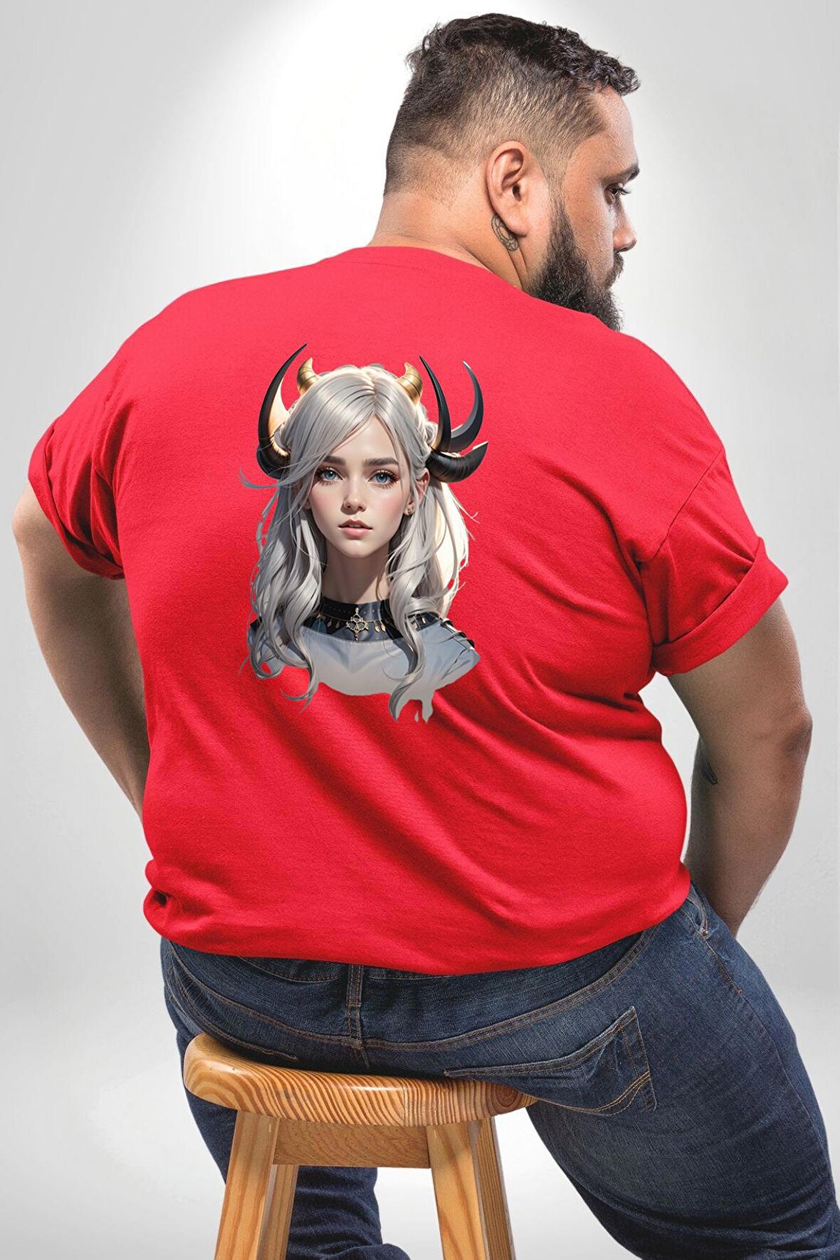 Koç Kadın Savaşcı Büyük Beden Kırmızı Tişört Kadın Erkek Ünisex Sırt Baskılı