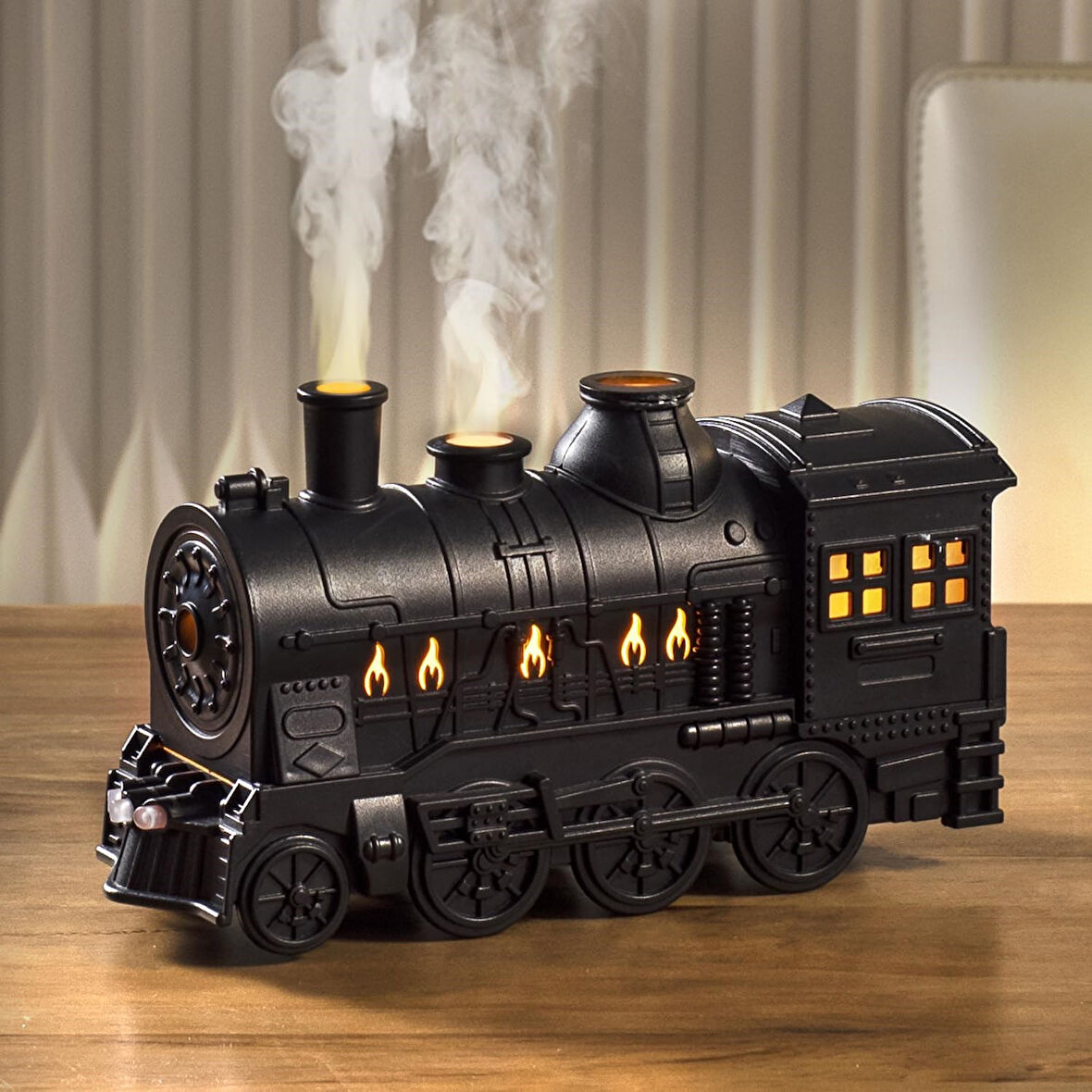Uçucu Yağ Difüzörü, Uzaktan Kumandalı Aromaterapi Nemlendirici - Nostaljik Eski Tren Modeli
