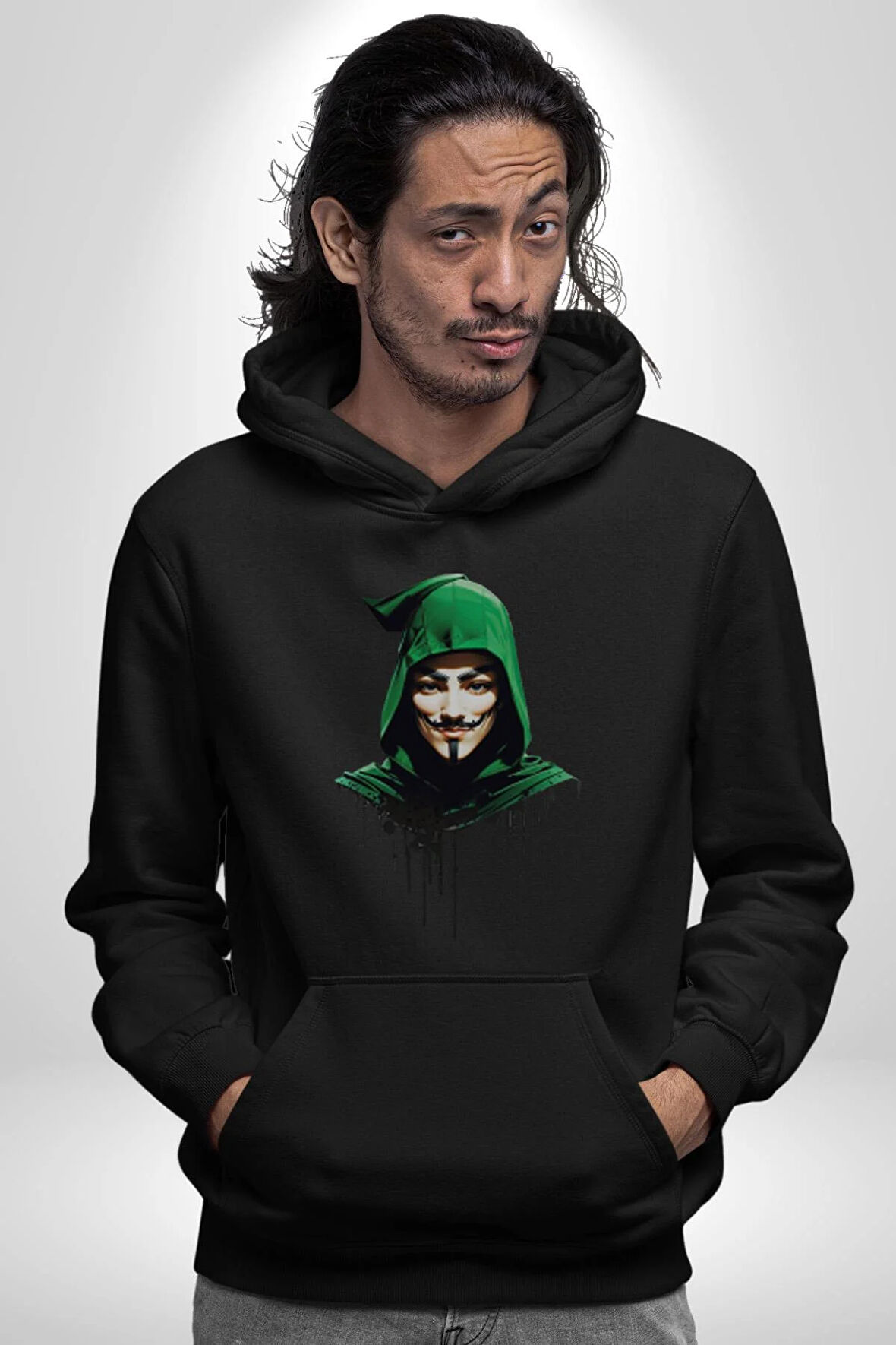 Vendetta Bilgisayar Hacker Anonymous Kadın Erkek  Siyah Kapüşonlu Sweatshirt Hoodie