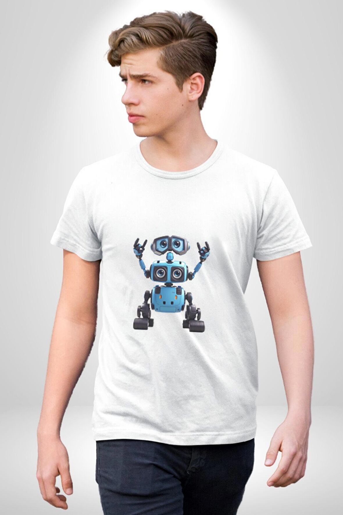 Hexapod Robot 4 Gözlü  Kadın Erkek Unisex Beyaz Organik Baskılı T-Shirt Penye Yüksek Kalite