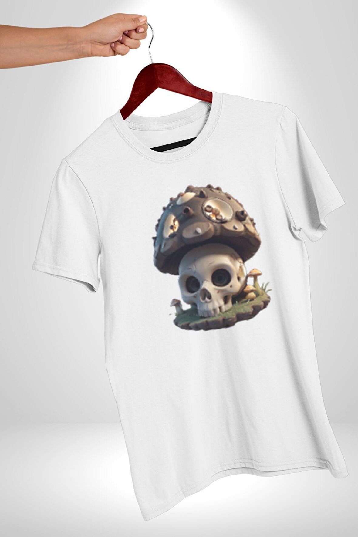 Kurukafa Mantar Ev  Kadın Erkek Unisex Beyaz Organik Baskılı T-Shirt Penye Yüksek Kalite
