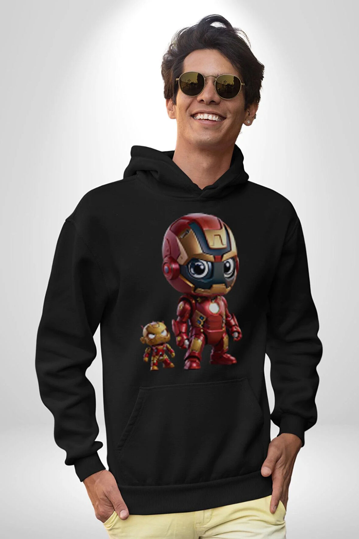 Yenilmezler Avengers Bebek Iron Man Kadın Erkek  Siyah Kapüşonlu Sweatshirt Hoodie