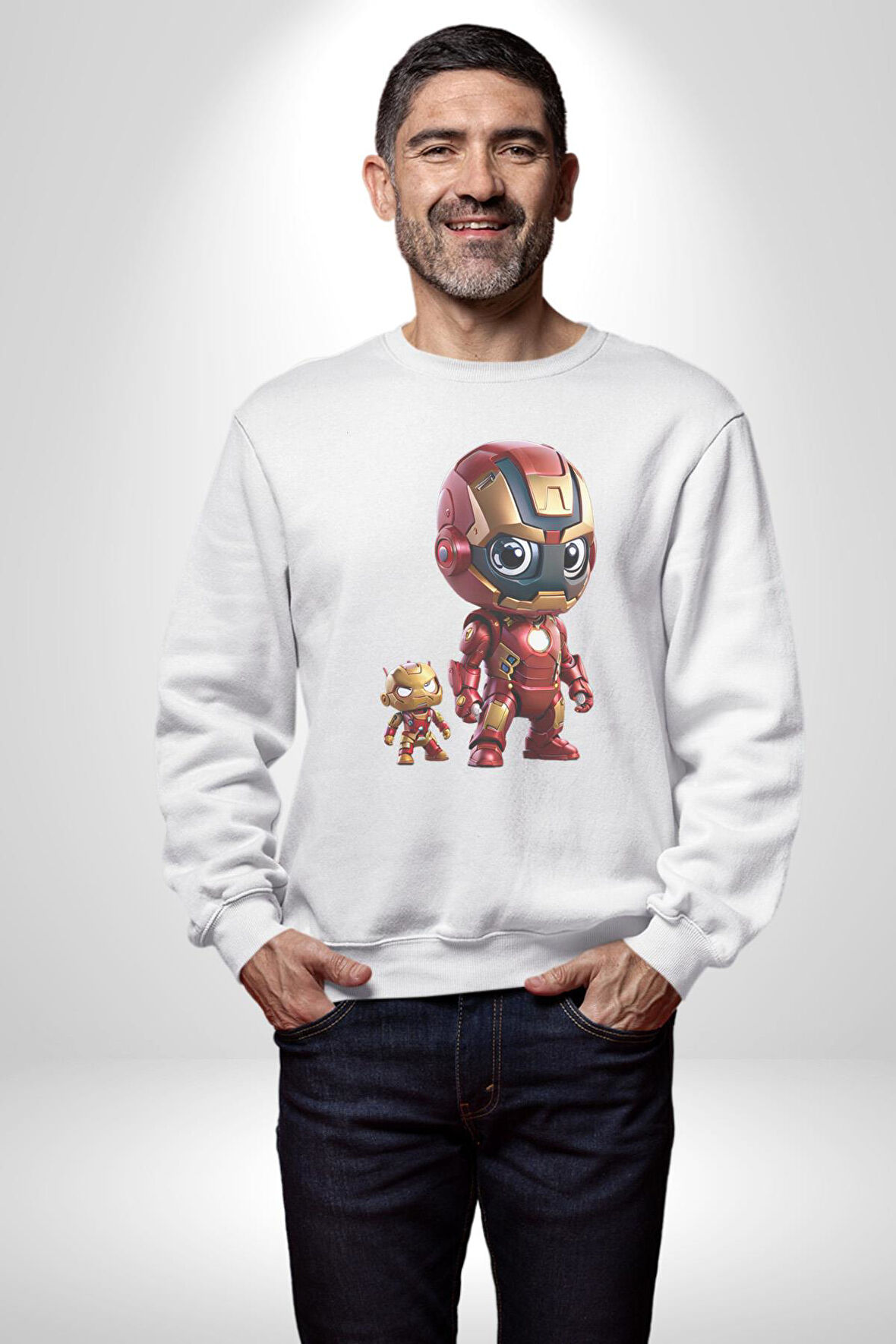 Yenilmezler Avengers Bebek Iron Man Kadın Erkek  Beyaz Baskılı Sweatshirt 