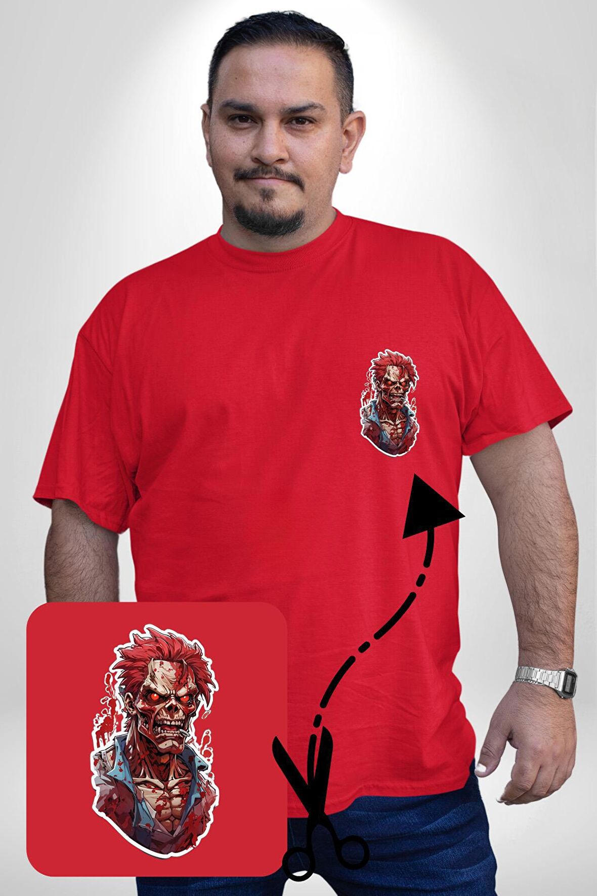 Zombi Kırmızı The Walking Dead  Kırmızı Büyük Beden Kadın Basic Minimal Baskılı Tişört