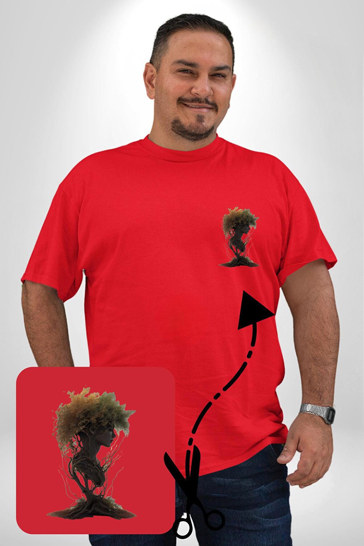 Çiçek Kırmızı Kız Moda Doğa Kök Salımı Kırmızı Büyük Beden Kadın Basic Minimal Baskılı Tişört