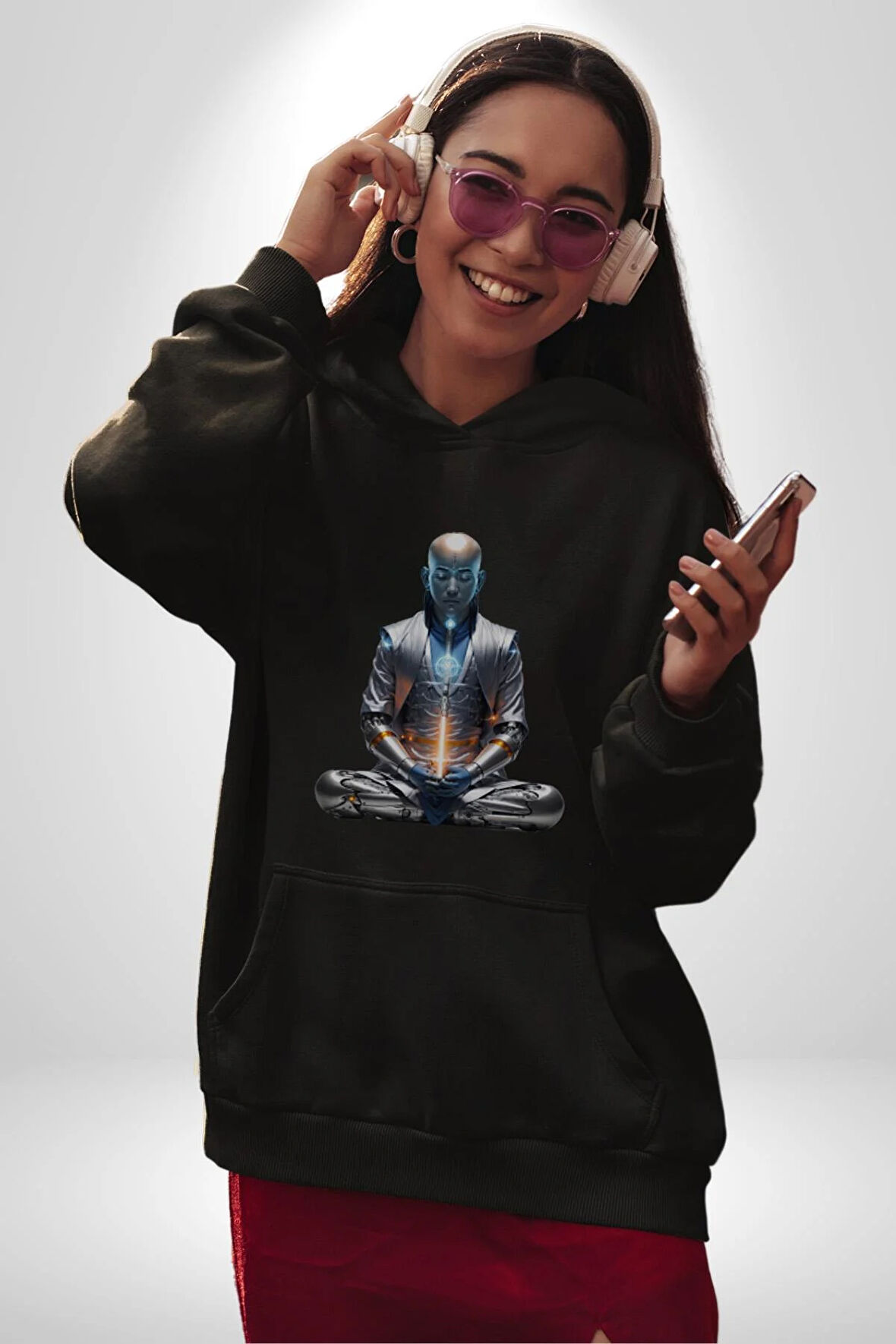 Yeni Nesil Yoga Yapay Zeka Kadın Erkek  Siyah Kapüşonlu Sweatshirt Hoodie