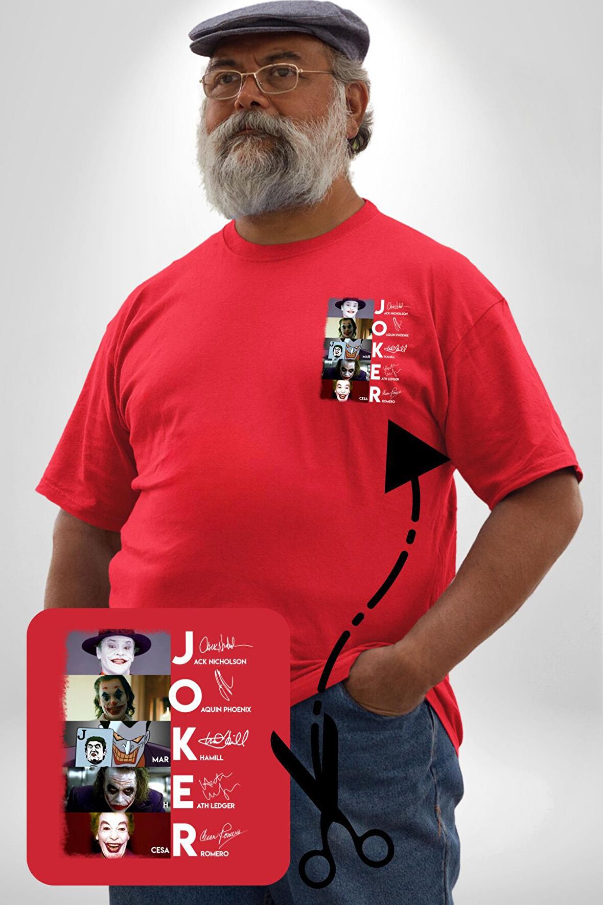Joker Oyuncuları İmzaları Kırmızı Büyük Beden Kadın Basic Minimal Baskılı Tişört