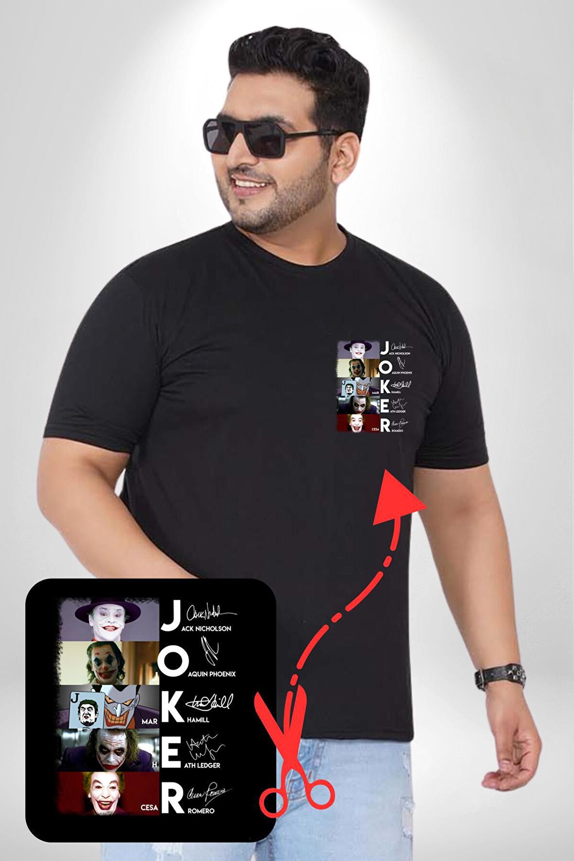 Joker Oyuncuları İmzaları Siyah Büyük Beden Kadın Basic Minimal Baskılı Tişört