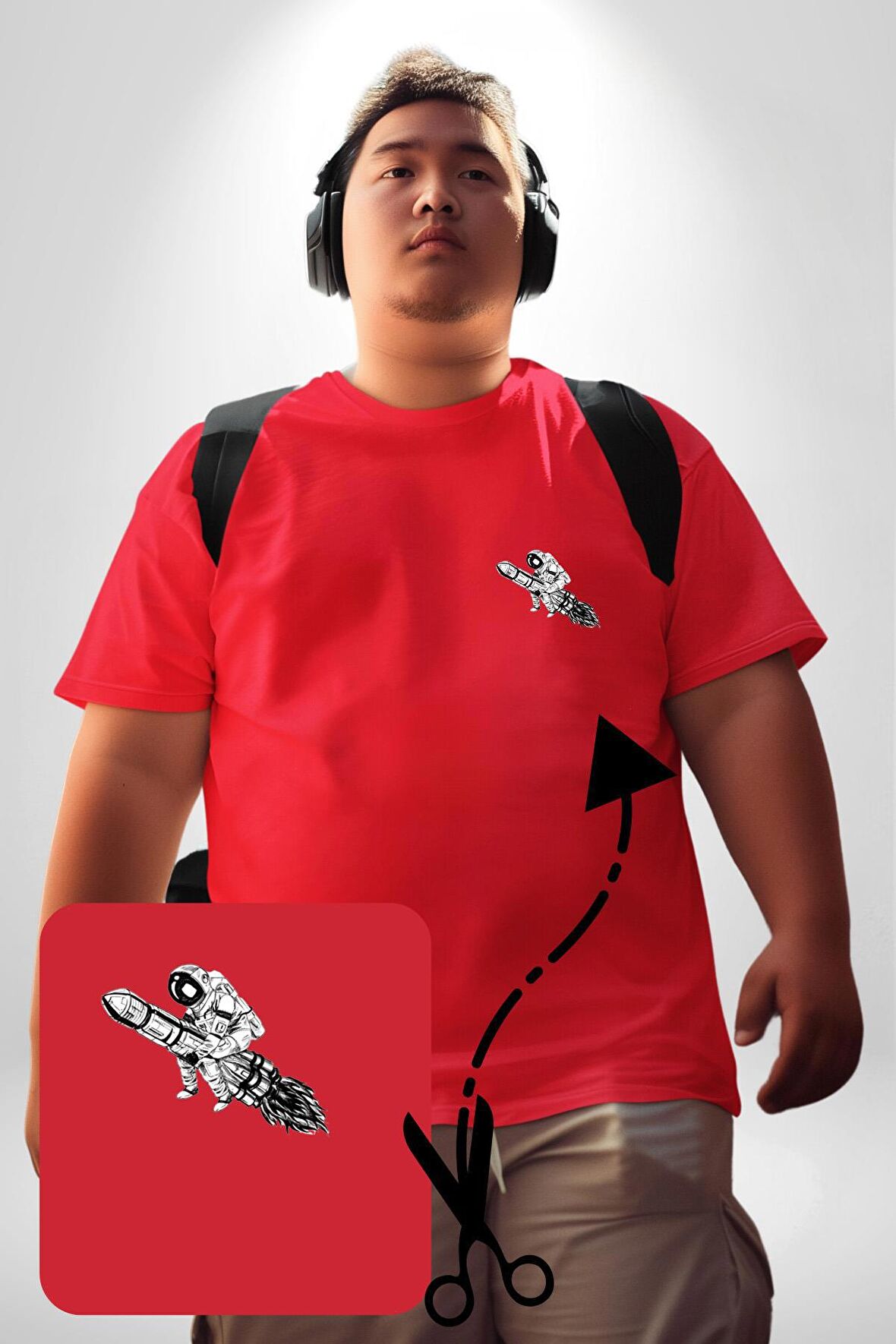 Roket Astronot  Kırmızı Büyük Beden Kadın Basic Minimal Baskılı Tişört