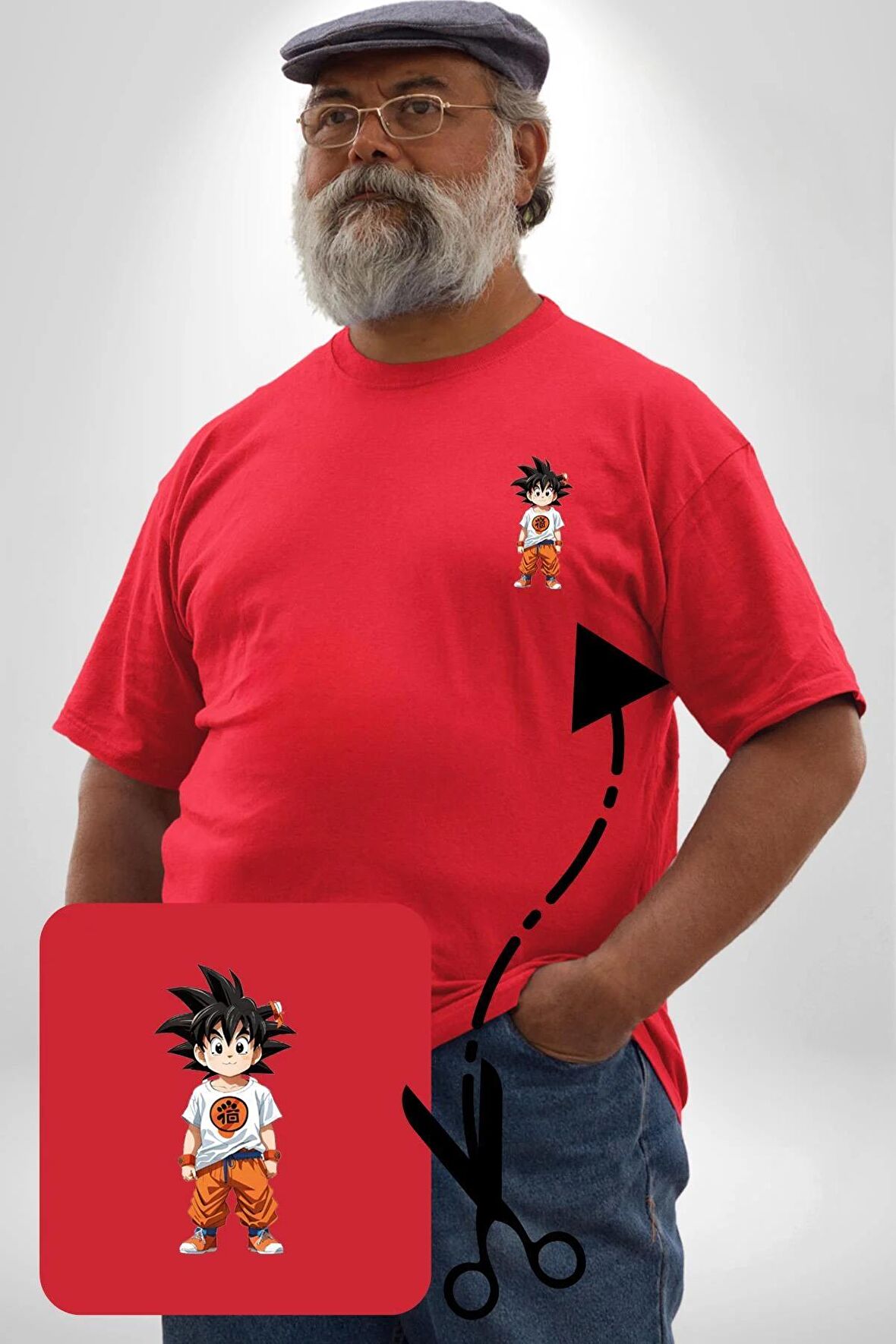 Çizgifilm Çocuk Goku Anime Asya  Kırmızı Büyük Beden Kadın Basic Minimal Baskılı Tişört