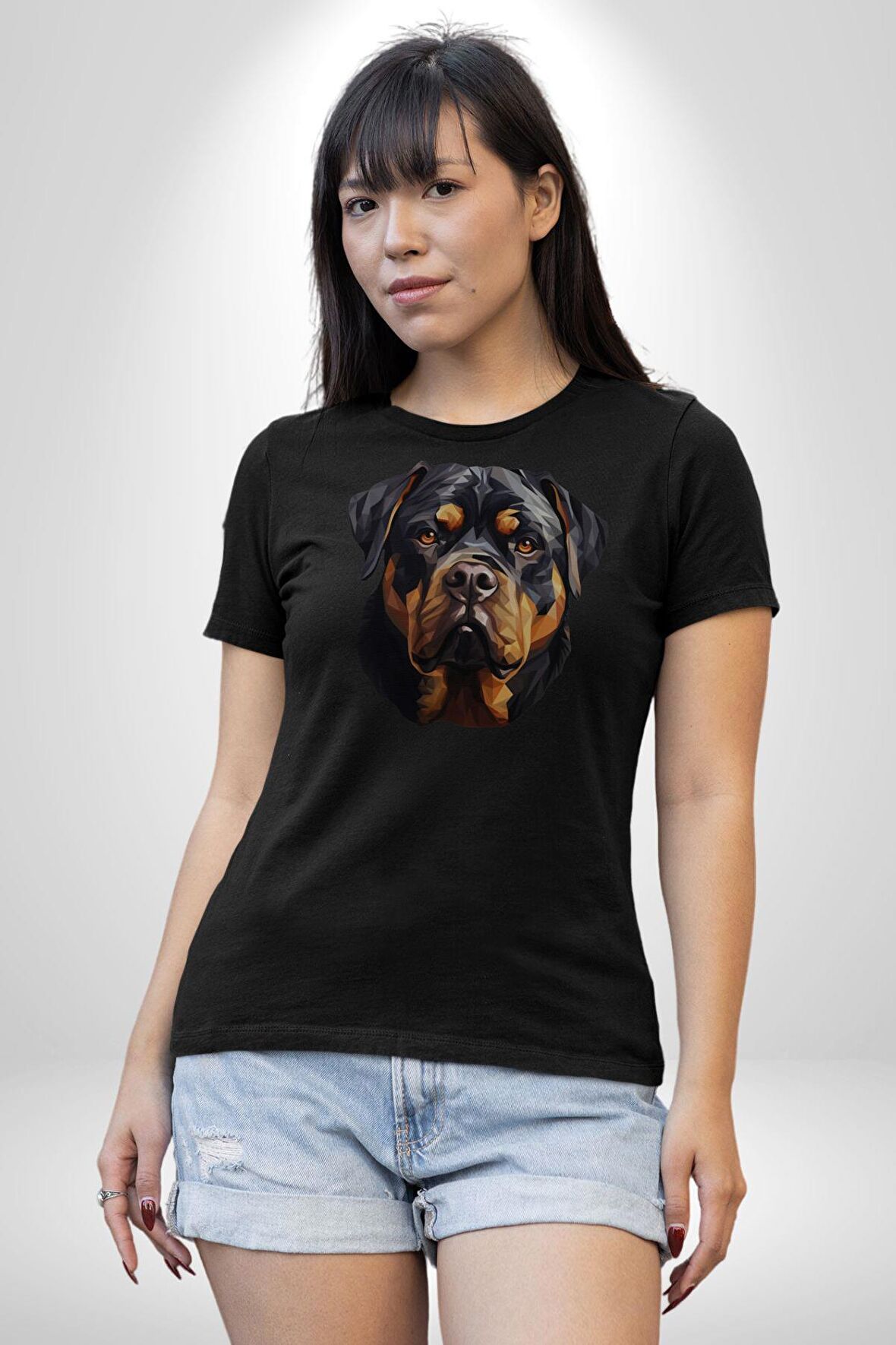 Rottweiler Kafası Kadın Erkek Unisex Siyah Organik Baskılı T-Shirt Penye Yüksek Kalite