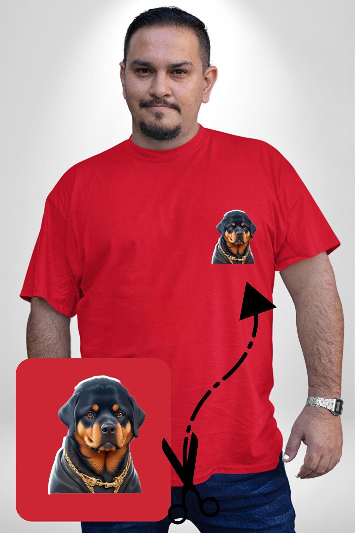 Rottweiler Koca Kafa Puppy Kırmızı Büyük Beden Kadın Basic Minimal Baskılı Tişört