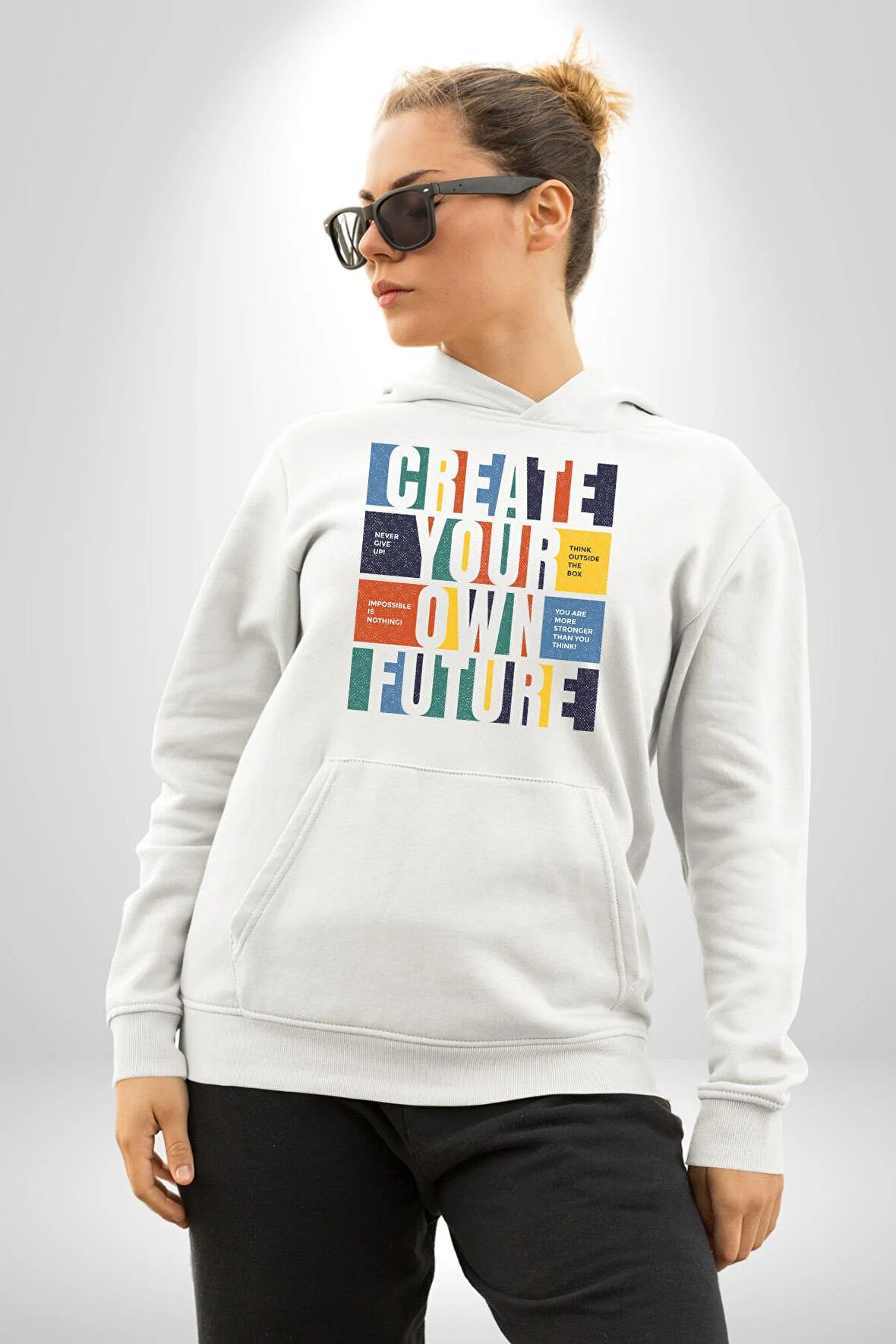 Geleçeği Seninle Planlayalım  Kadın Erkek  Beyaz Kapüşonlu Sweatshirt Hoodie