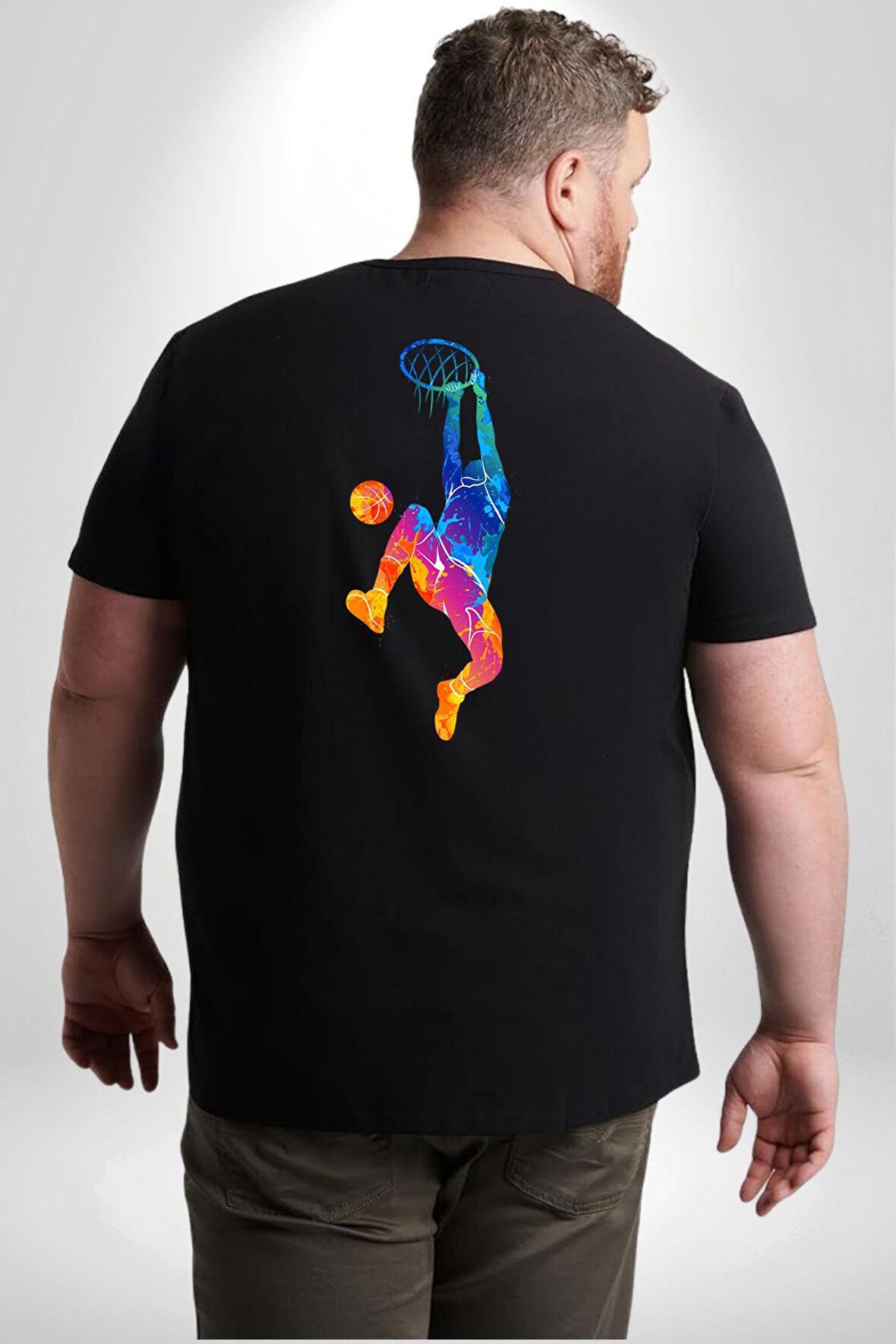 Smaç Basketbol Renkli Büyük Beden Siyah Tişört Kadın Erkek Ünisex Sırt Baskılı
