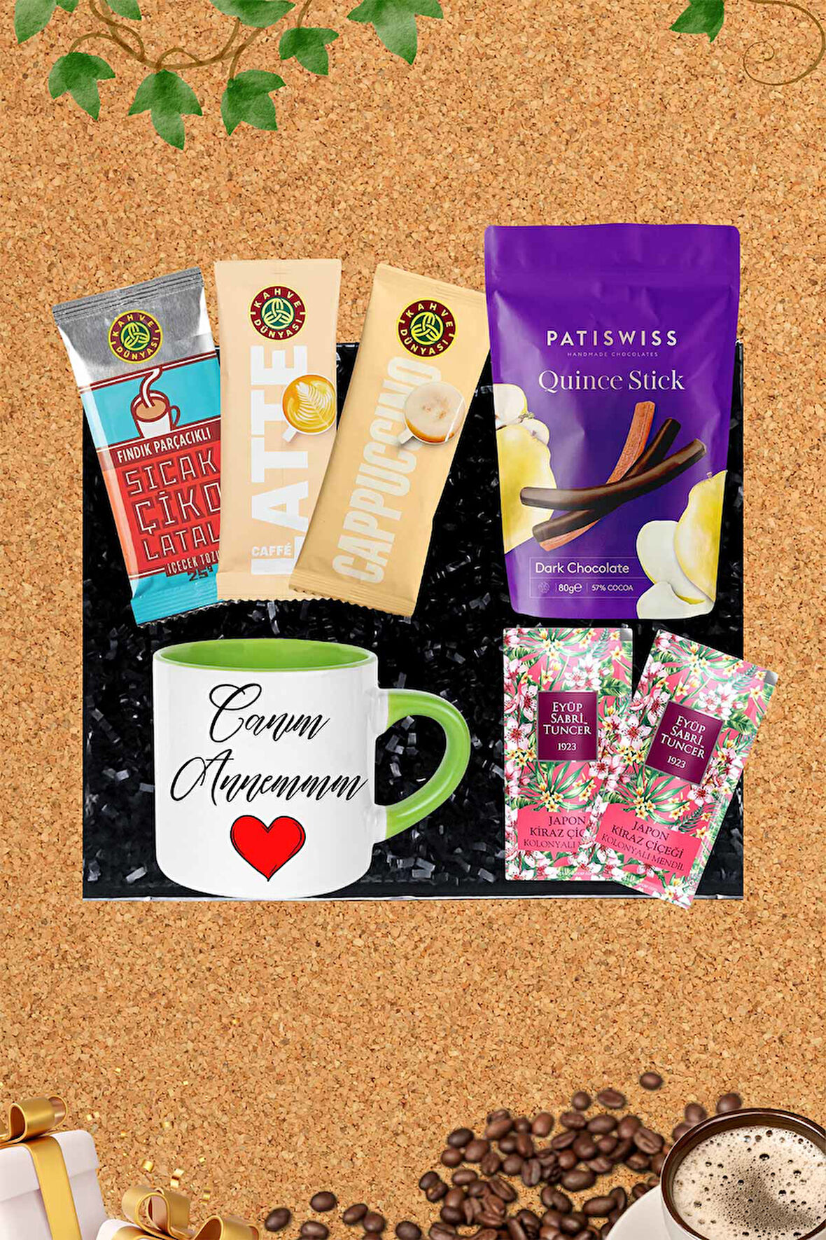 Kişiye Özel Kupa & Ayva Çubukları & Latte & Çikolata & Cappuccıno & Mendil & Anneye Hediye Seti