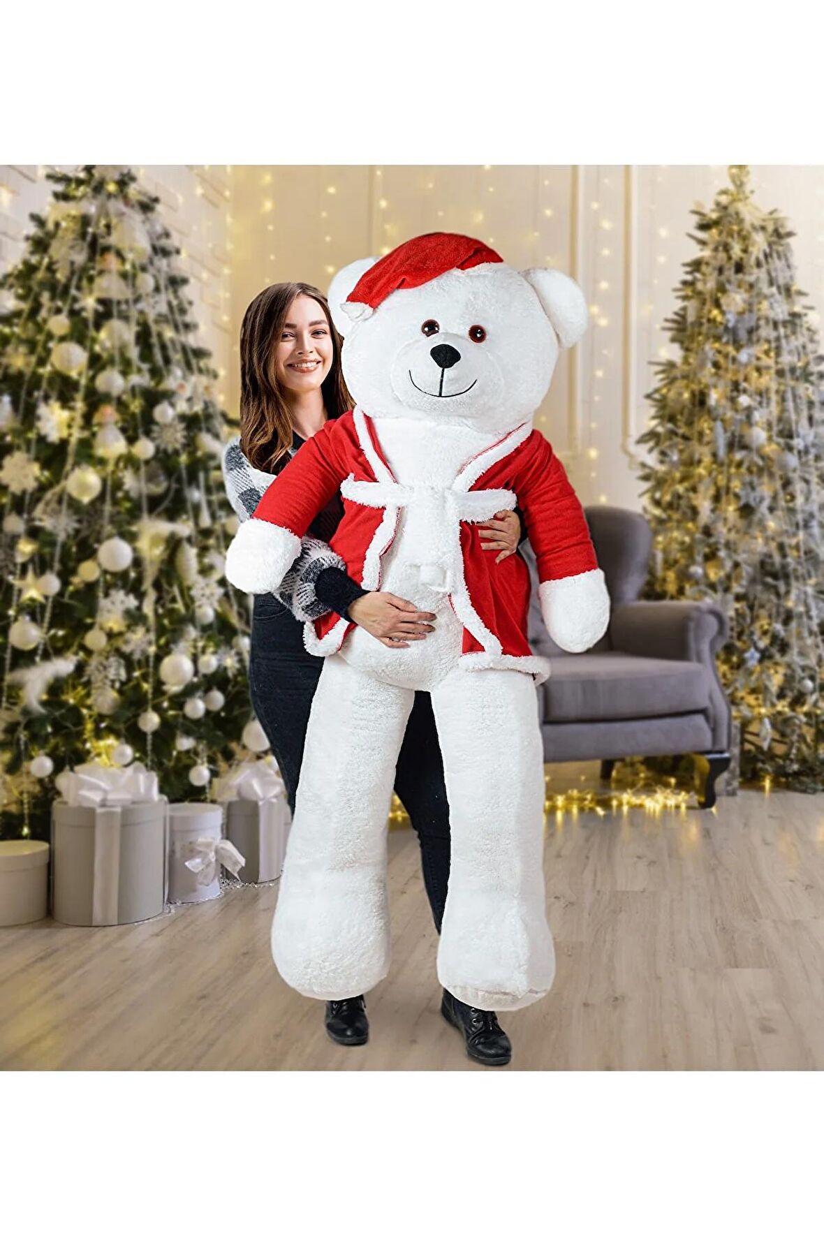 160 Cm Noel Baba Şapkalı Ayıcık Yeni Yıl ,yılbaşı Hediyesi