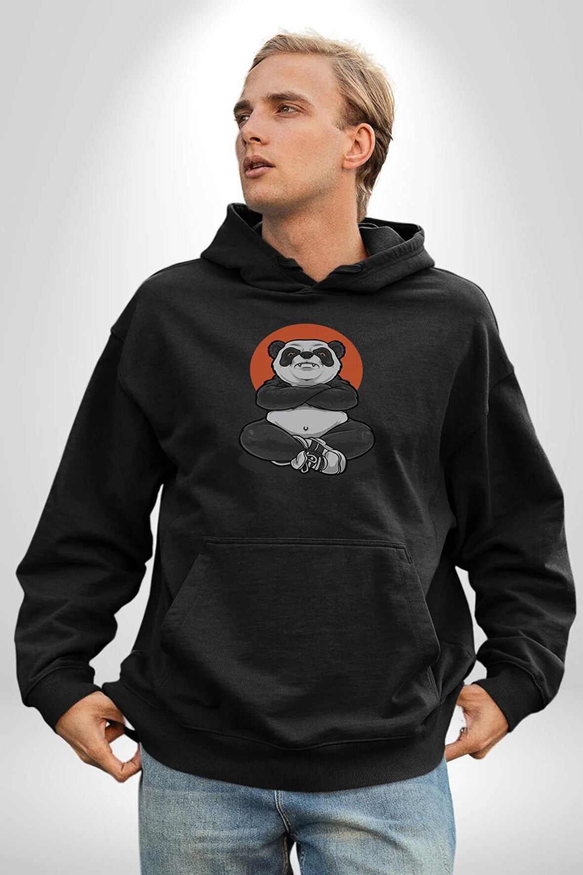 Yoga Panda  Kadın Erkek  Siyah Kapüşonlu Sweatshirt Hoodie