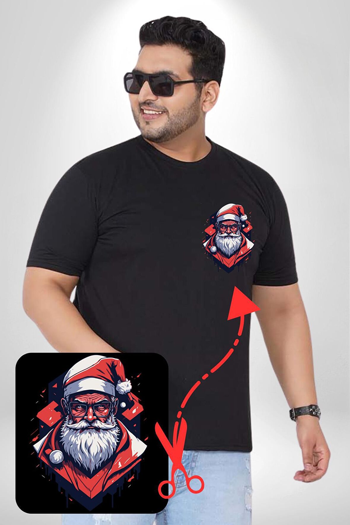 Cool Santa Claus Noel Baba Siyah Büyük Beden Kadın Basic Minimal Baskılı Tişört